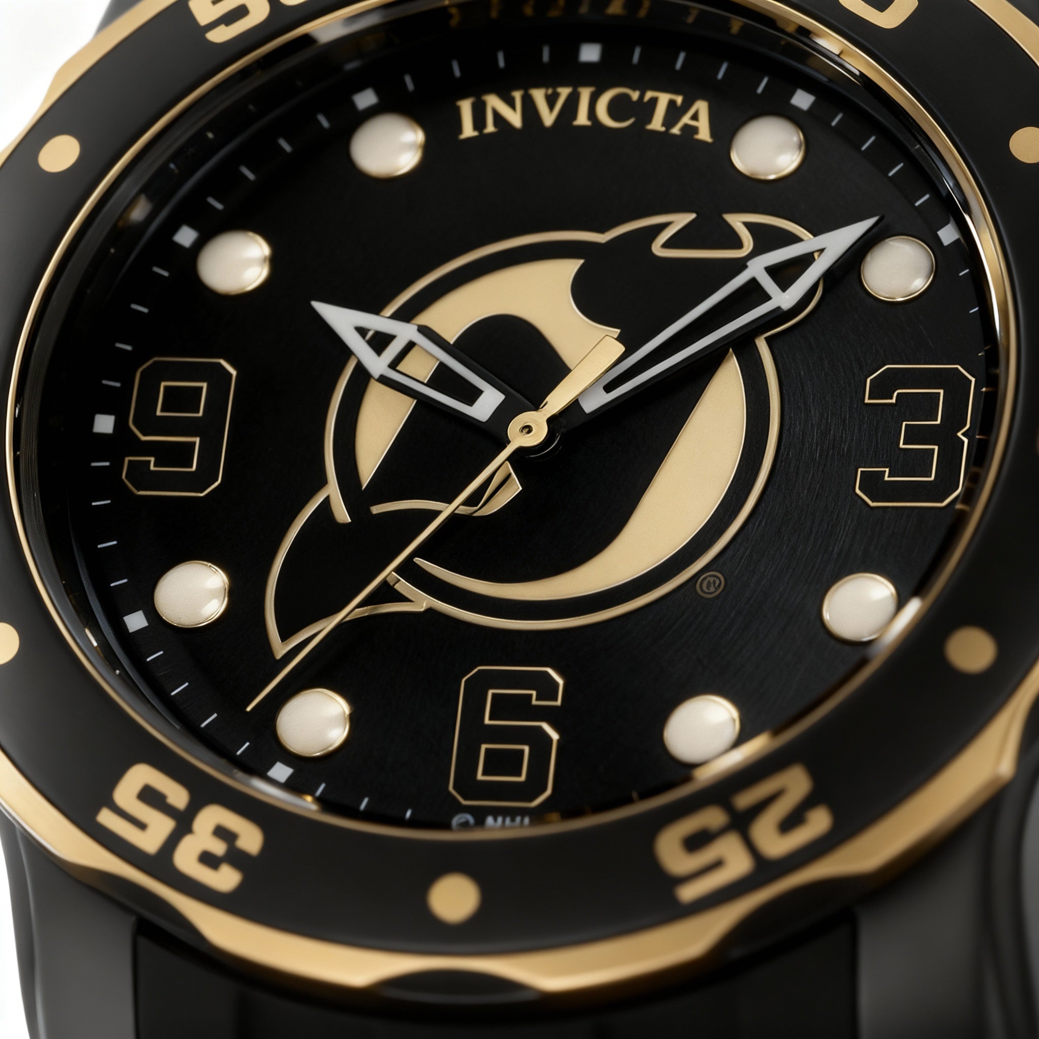Invicta Men's 42310 NHL New Jersey Devils Quartz Watch, Black & Gold Stainless Steel Silicone, 48mm, Photo 3