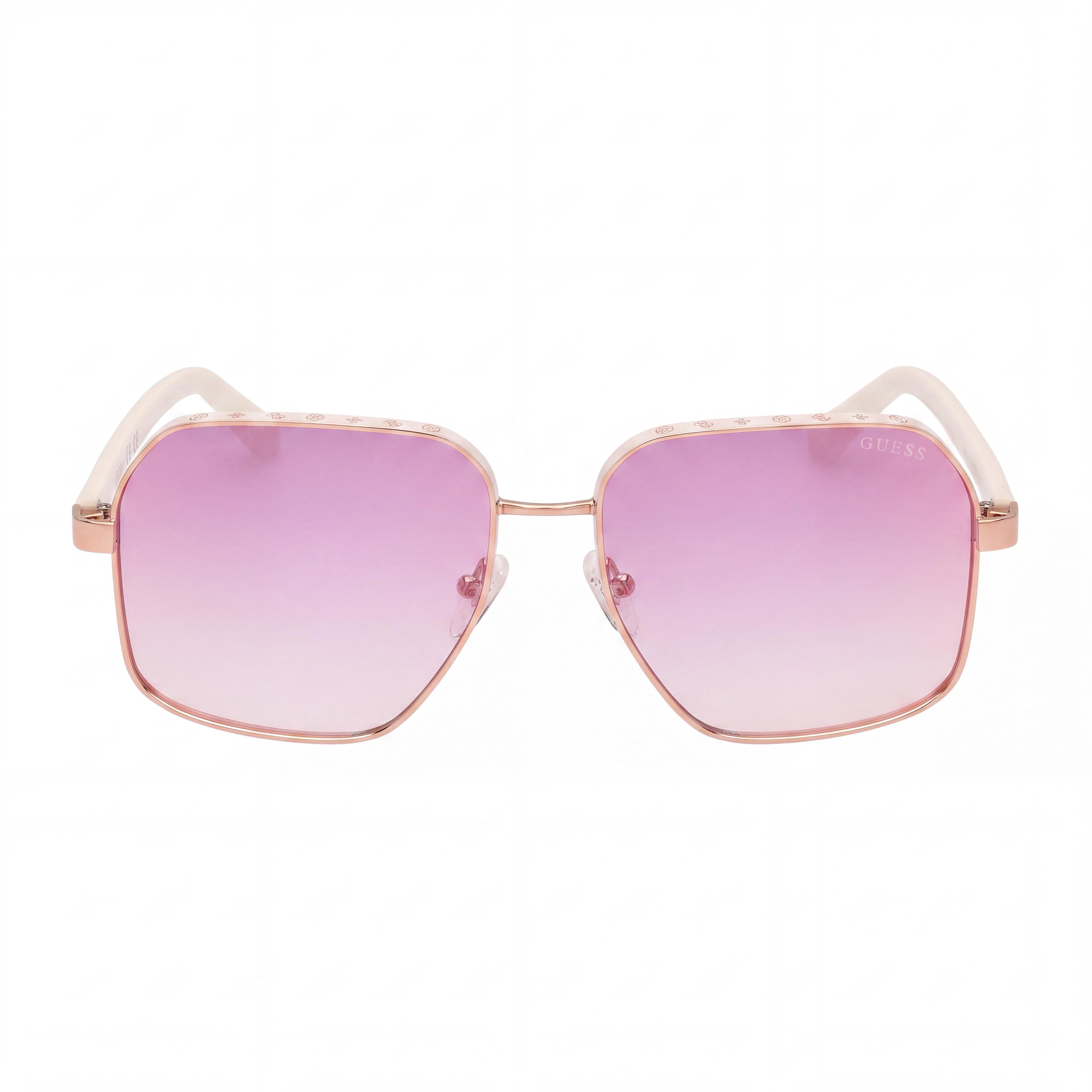 GUESS Katelyn Metal Rim Signature Women's Sunglasses, White Dark Grey Heather, Gradient Mirror Violet, UV Protection, 58mm, Photo 2