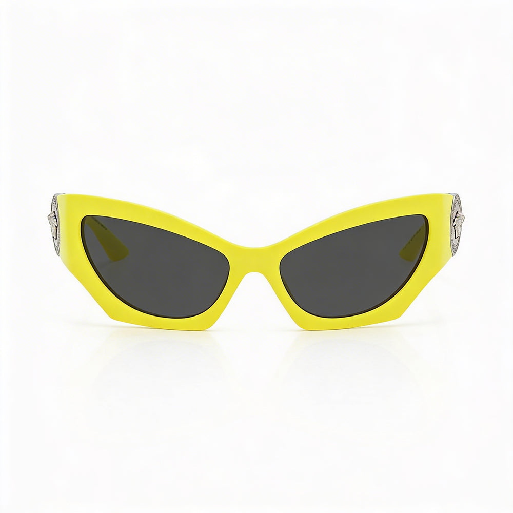 Versace VE4450 Women's Cat Eye Plastic Sunglasses, Yellow Dark Grey Frame, Grey Lenses, UV Protection, 60mm