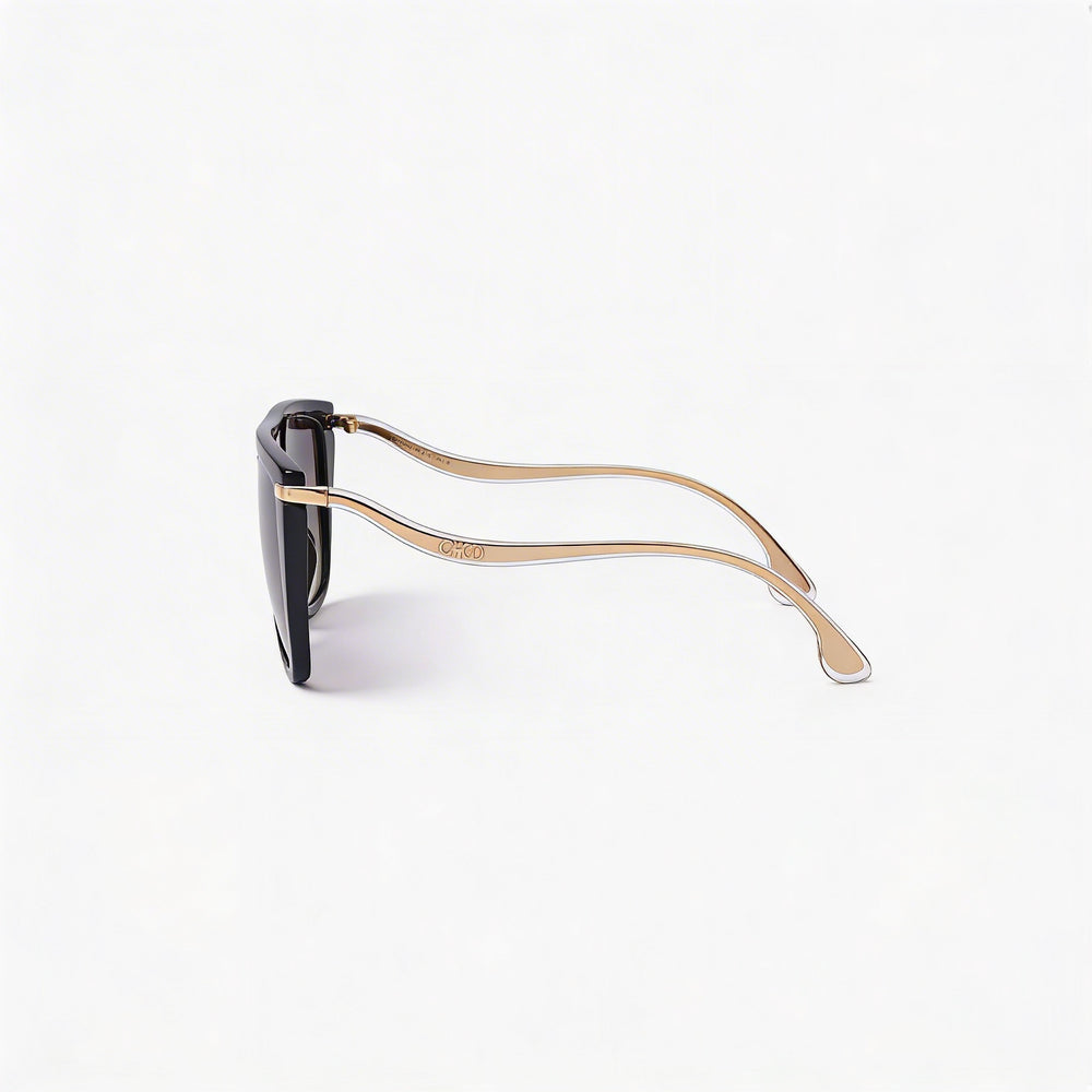 Gafas de sol Jimmy Choo SUVI/S para mujer, armazón de plástico negro tipo ojo de gato, lentes espejadas degradadas grises, protección UV de 58 mm