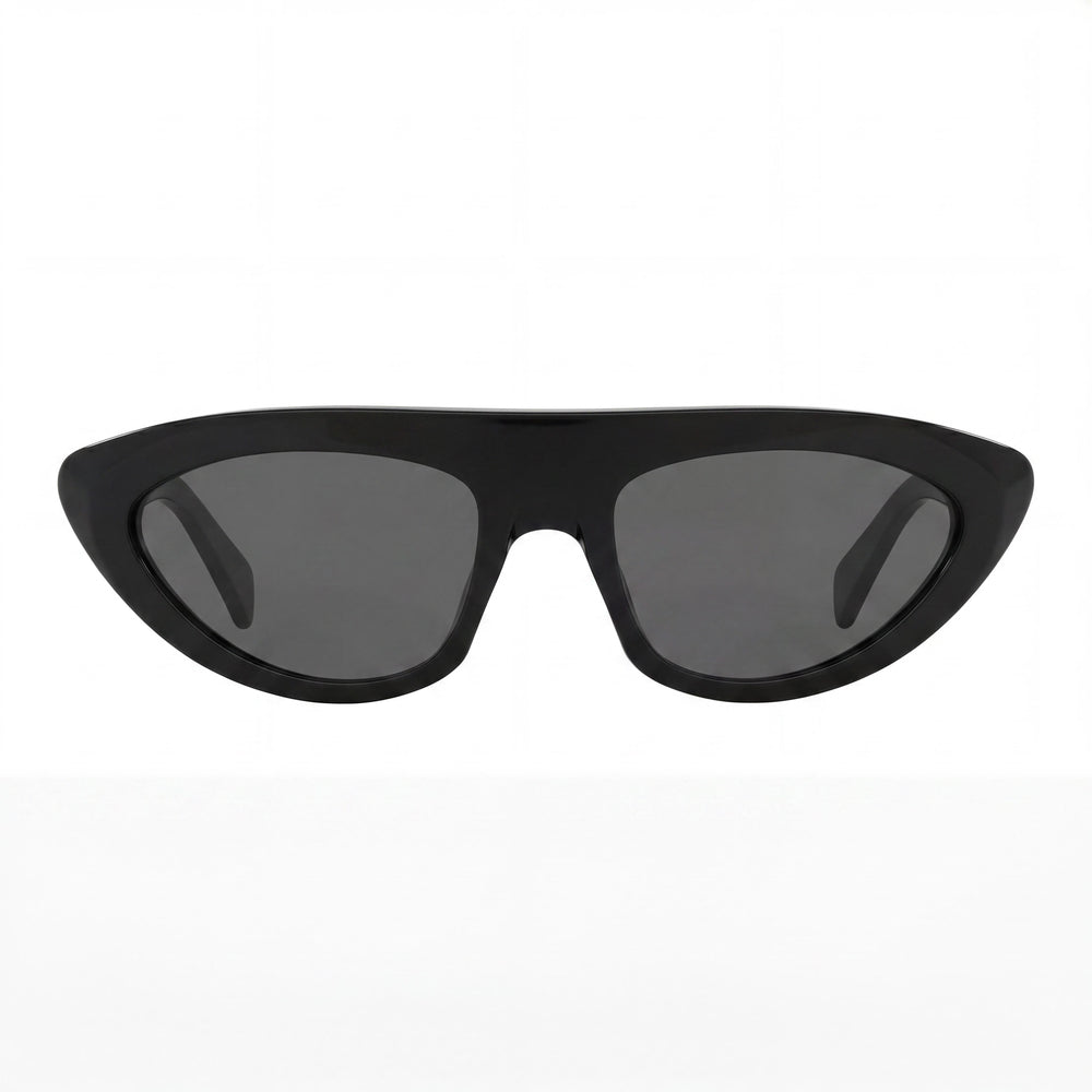 Celine CL40261I Unisex Irregular Shape Black Shiny Acetate Frame with Blue Polyamide Lenses, High Bridge Fit Eyewear