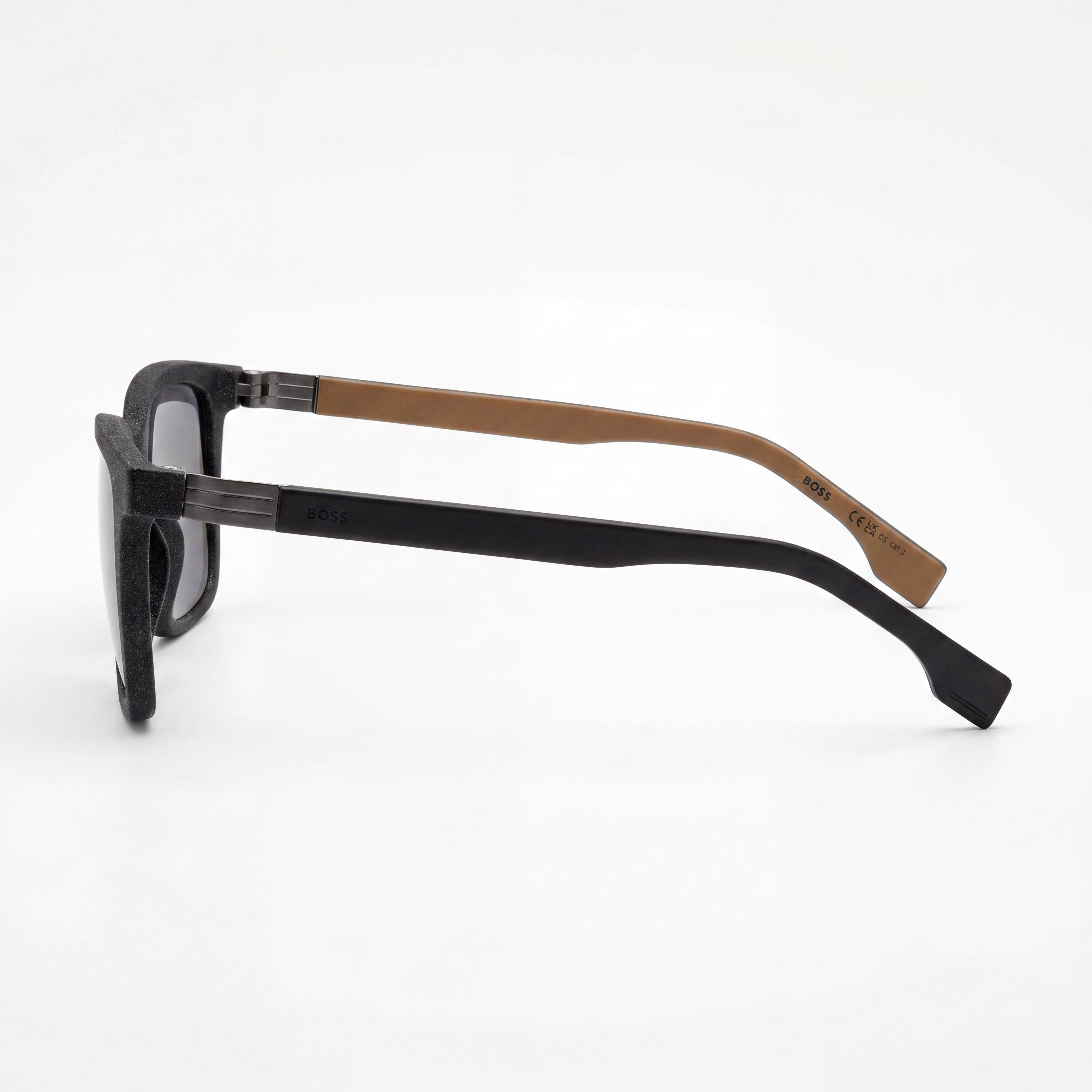 Hugo Boss Men's Functional & Comfort Plastic Black Beige Grey Rectangular Frame Grey Lens 53mm Sunglasses, Photo 3