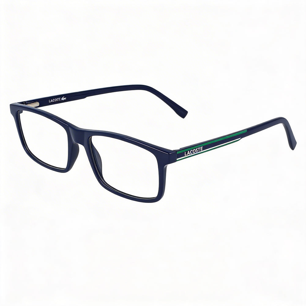 Lacoste Casual Unisex Eyeglass Frames with Blue Frame and Transparent Plastic Lenses, 54mm