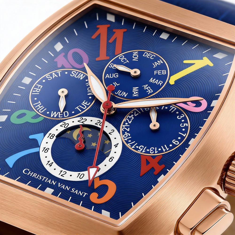 Christian Van Sant Modern Men's Blue Dial Stainless Steel Automatic Water Resistant Watch with Leather Strap