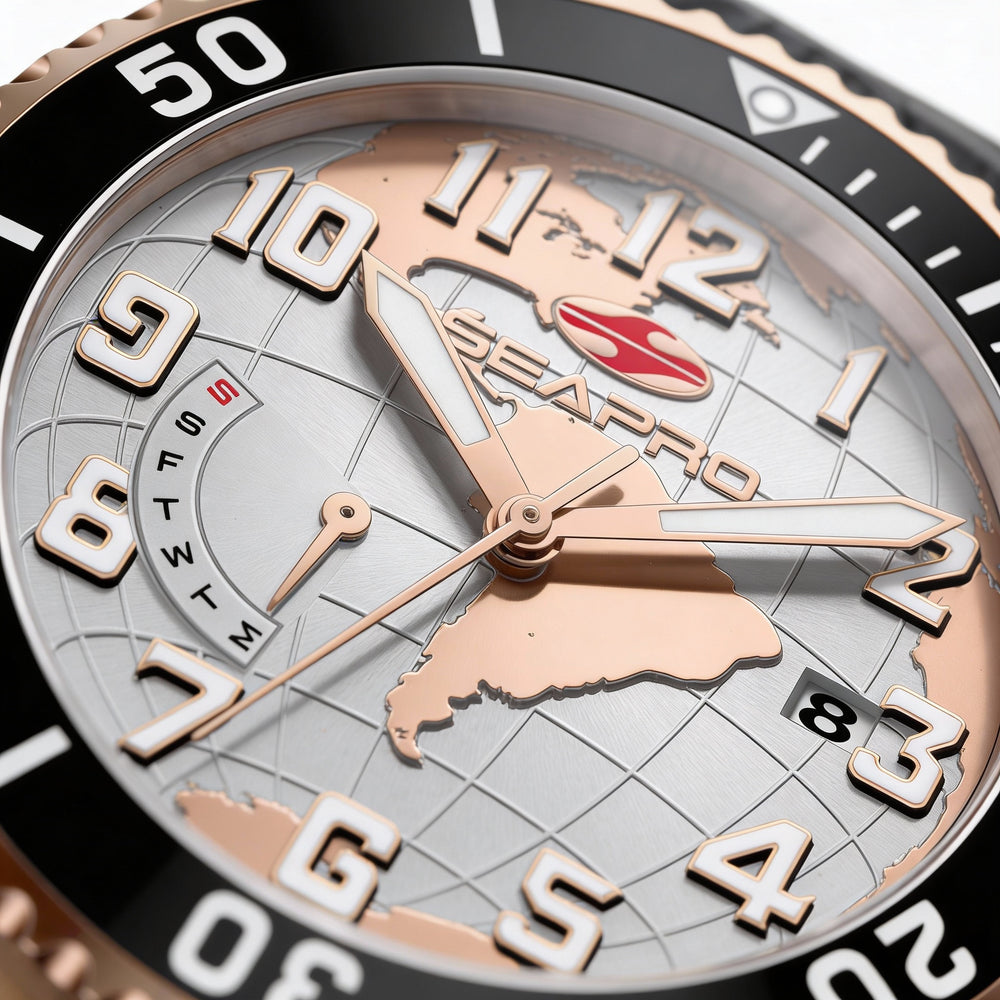 Reloj Seapro para hombre, de cuarzo, resistente al agua, de acero inoxidable negro, con esfera blanca y cristal mineral resistente a arañazos.