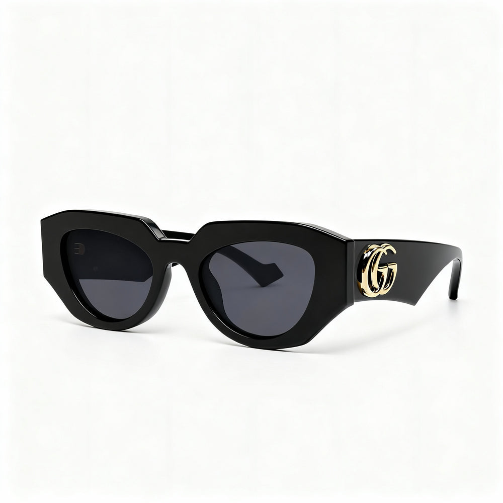 Gucci GG1421S-001 Women's Black Acetate Cateye Non-Polarized Sunglasses with Grey Lenses Size 51mm