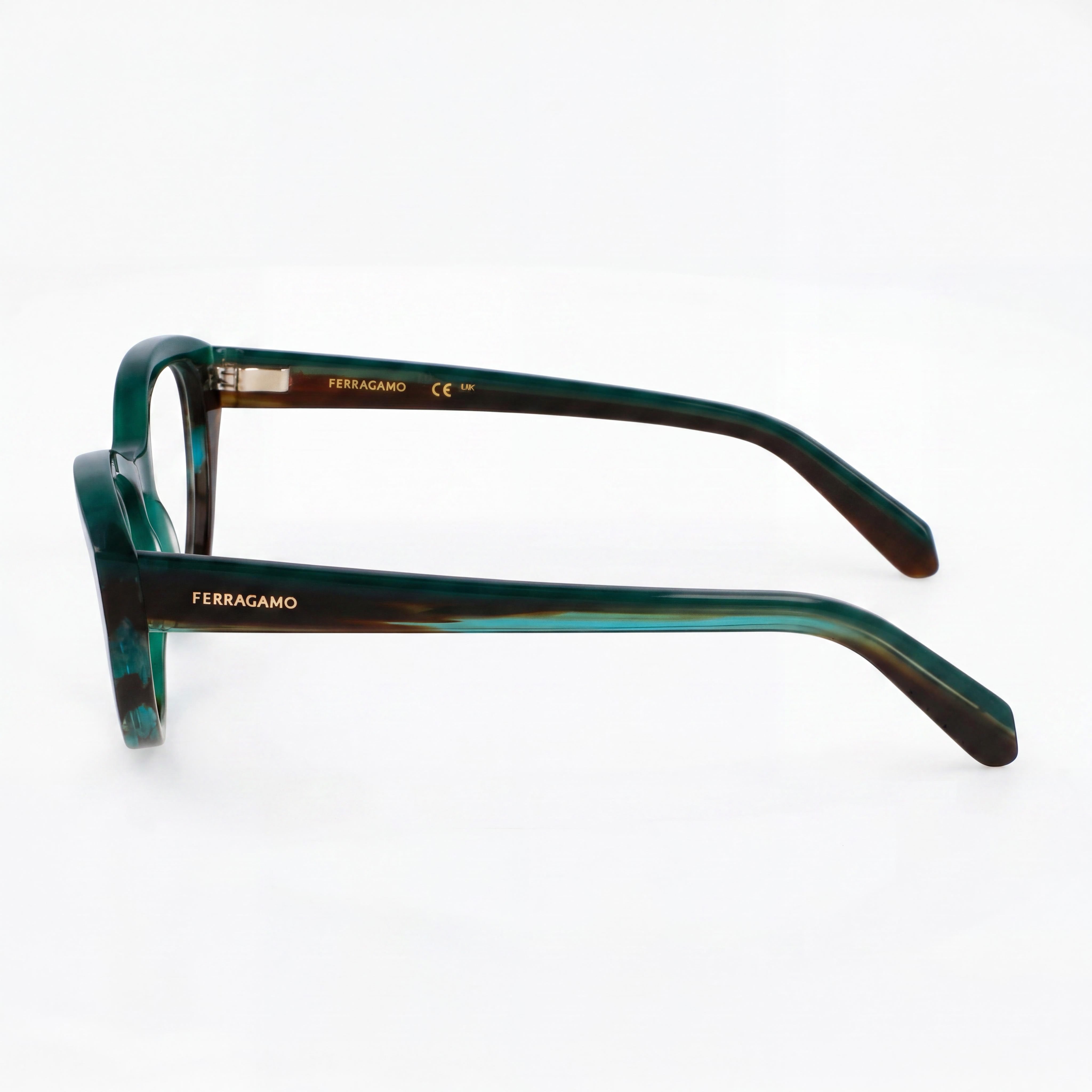 Gafas Ferragamo Sf3011 para mujer de acetato verde opalino a rayas verdes y policarbonato transparente de 53 mm, Photo 3