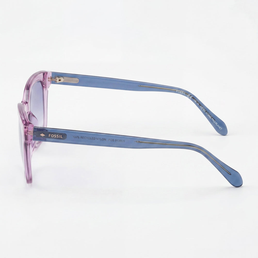 Gafas de sol Fossil casuales para mujer, de poliamida ecológica color lila con protección UV y lentes dobles degradadas en azul y melocotón de 51 mm