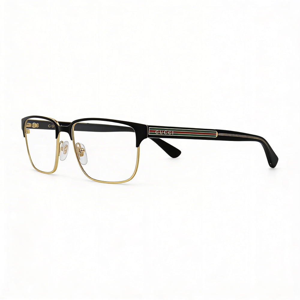 Gucci GG0383O-004 Men's Rectangle Full Rim Plastic and Metal Eyeglasses Black, Gold, Green, Red 58mm