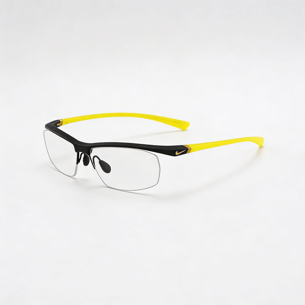 Nike Men's 7070/3 Plastic Frame Eyeglasses, Matte Black Sonic Yellow with non- Clear Polycarbonate Lenses, 57-15-135