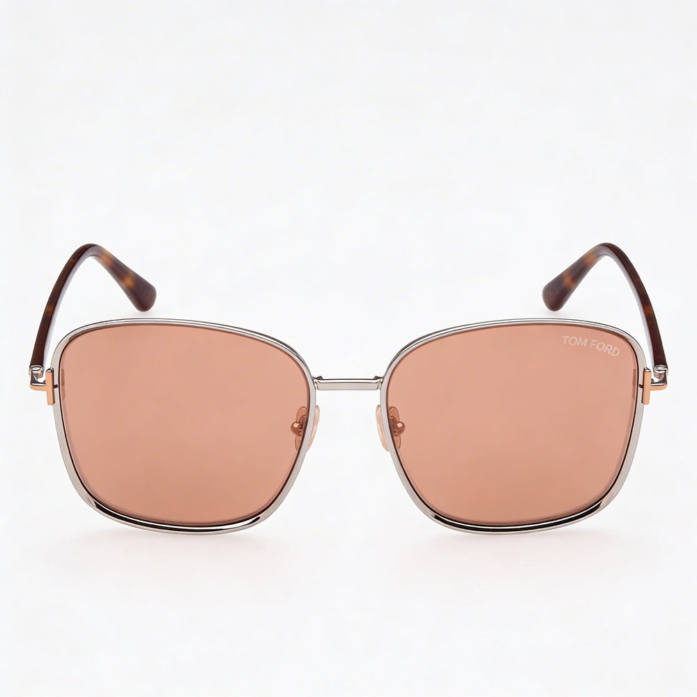 Tom Ford Fern Men's Square Metal Sunglasses, 100% UV Protection, Dark Ruthenium Havana, Brown Mirror Lenses 57mm