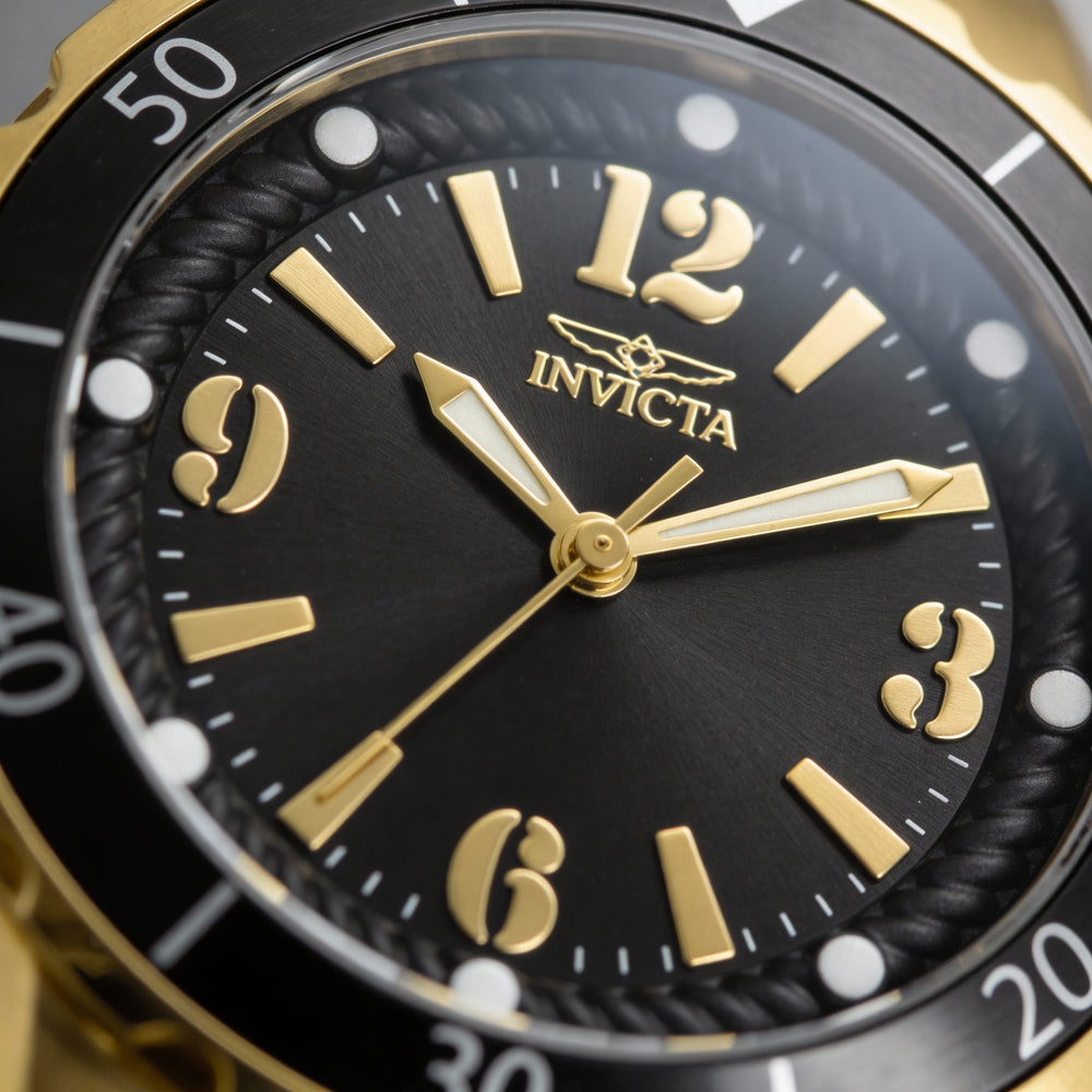 Reloj Invicta Angel 17486 de cuarzo de 38 mm con taquímetro de acero inoxidable en tono negro y dorado para mujer