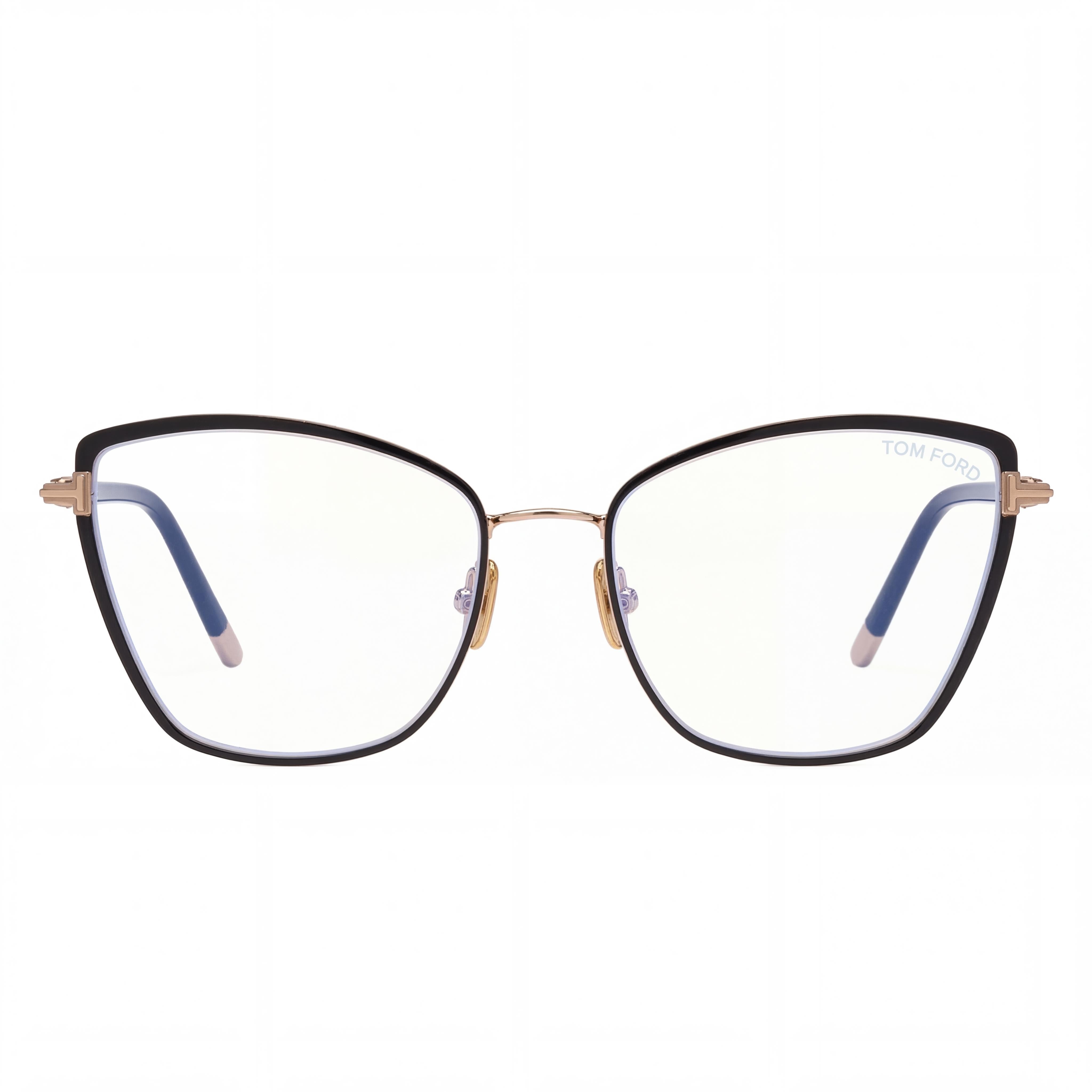 Gafas Tom Ford FT5740-B para mujer, estilo ojo de gato, de metal, con protección contra la luz azul, sin montura, esmaltadas en negro, oro rosa, 54 mm, Photo 2