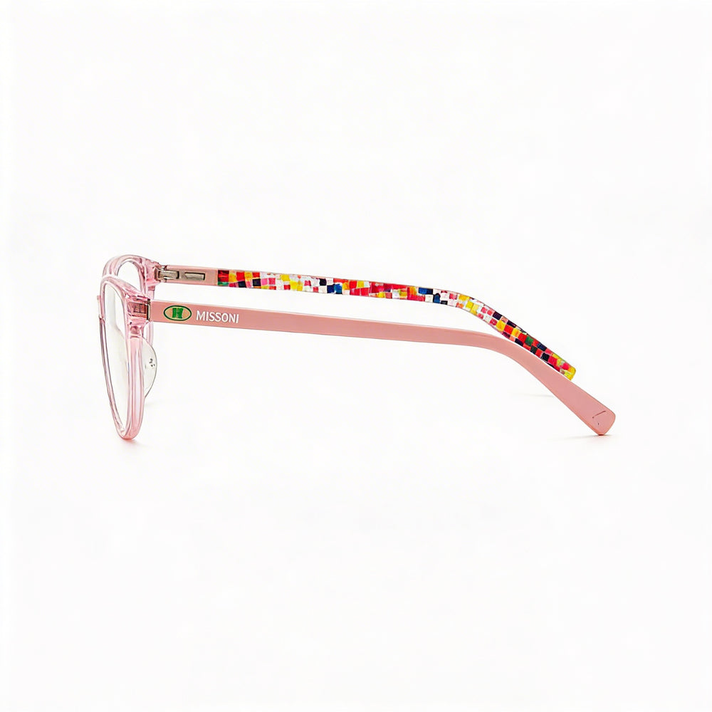 Colección Missoni Graphic Zig Zag: monturas ópticas modernas y femeninas de acetato rosa con montura completa de 52 mm para mujer