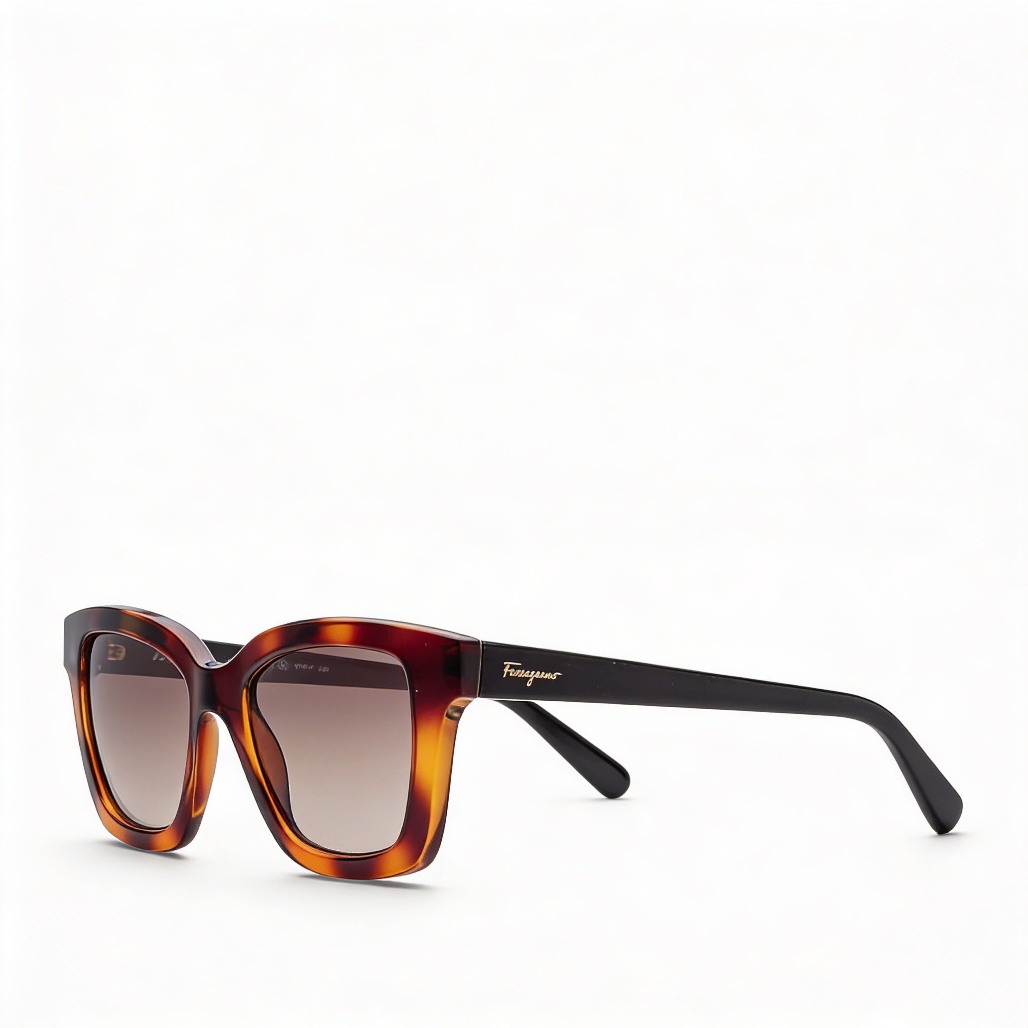 Gafas de sol clásicas unisex Ferragamo con montura de plástico Carey, lentes degradadas marrones sin polarizar y protección UV de 53 mm, Photo 3