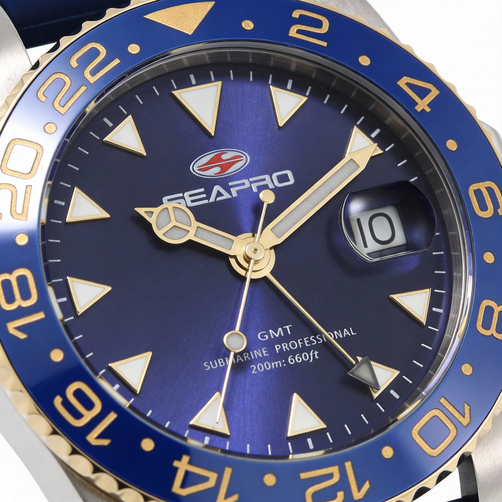 Reloj Seapro de cuarzo para hombre, informal, con esfera azul y fecha, resistente al agua hasta 20 ATM y cristal mineral.