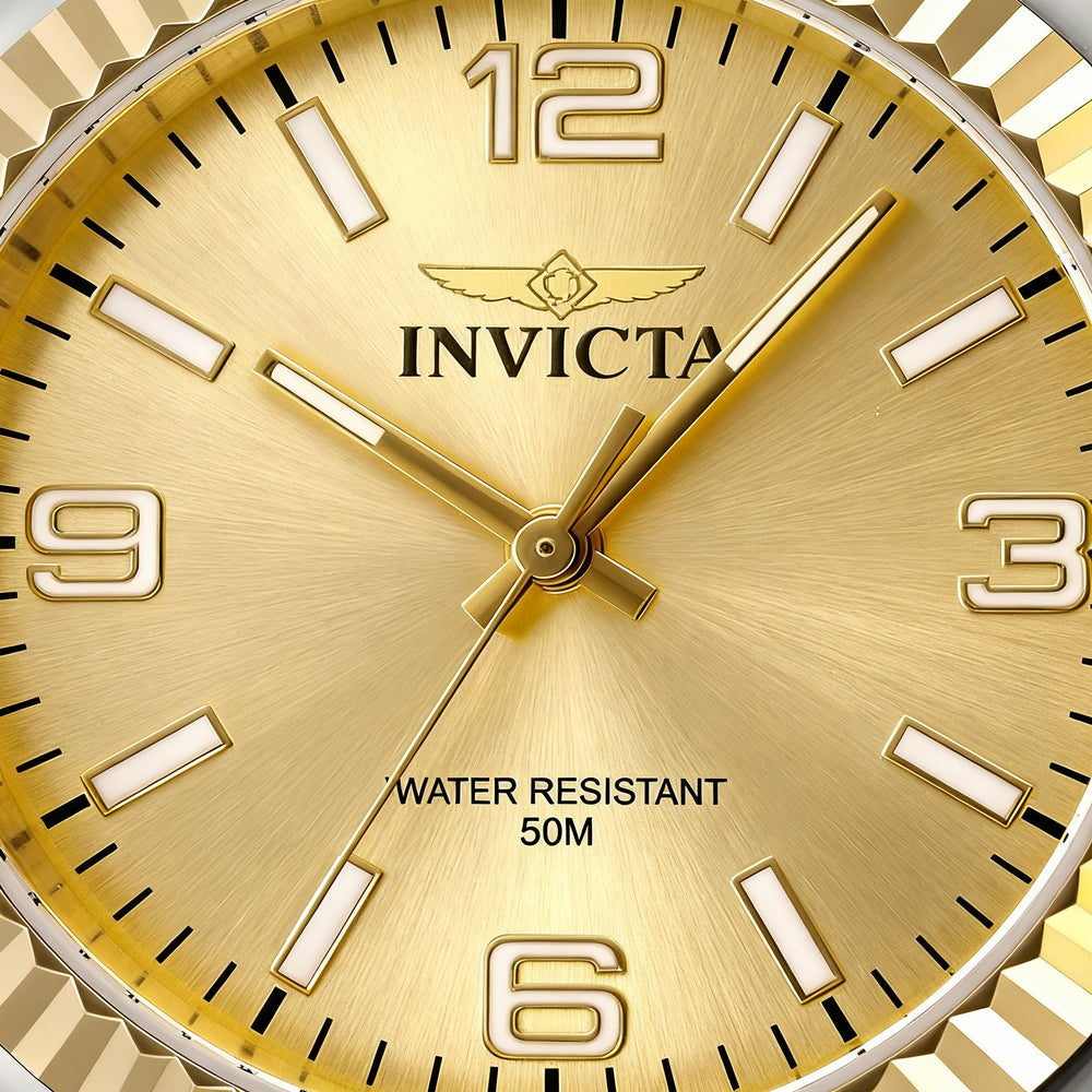 Reloj unisex moderno Invicta 47472 de cuarzo plateado y acero inoxidable, esfera dorada, resistente al agua hasta 5 ATM, 36 mm