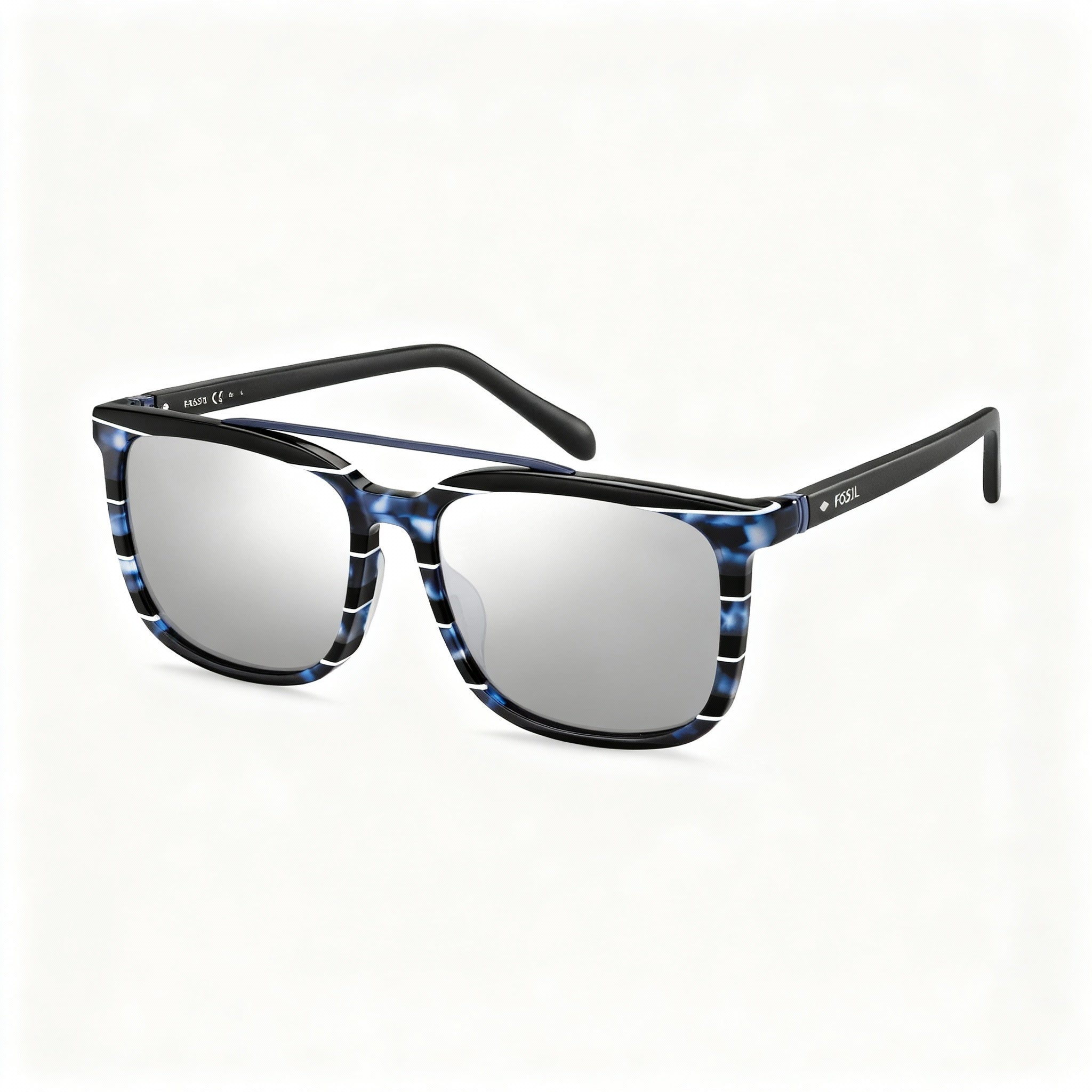 Fossil FOS 2090/S JBW/T4 Men's Pilot Acetate Sunglasses, Blue Havana Frame, Grey Mirror Non-Polarized Lenses 55-17-145, Photo 3