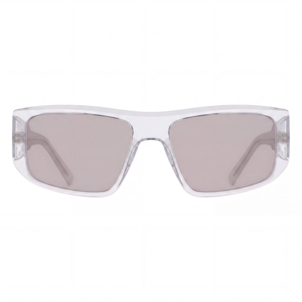 DKNY Dk555s Women's Crystal Clear Plastic Frame, Solid Smoke With Gunmetal Flash UV Protection Sunglasses, 57mm