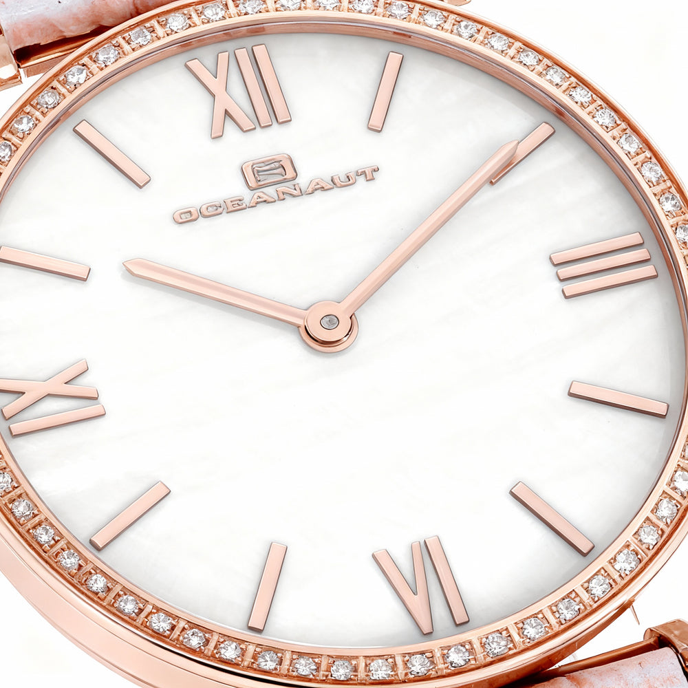 Reloj Oceanaut Casual de cuarzo para mujer, resistente al agua, de 42 mm, acero inoxidable blanco, bisel de cristal y esfera de nácar.