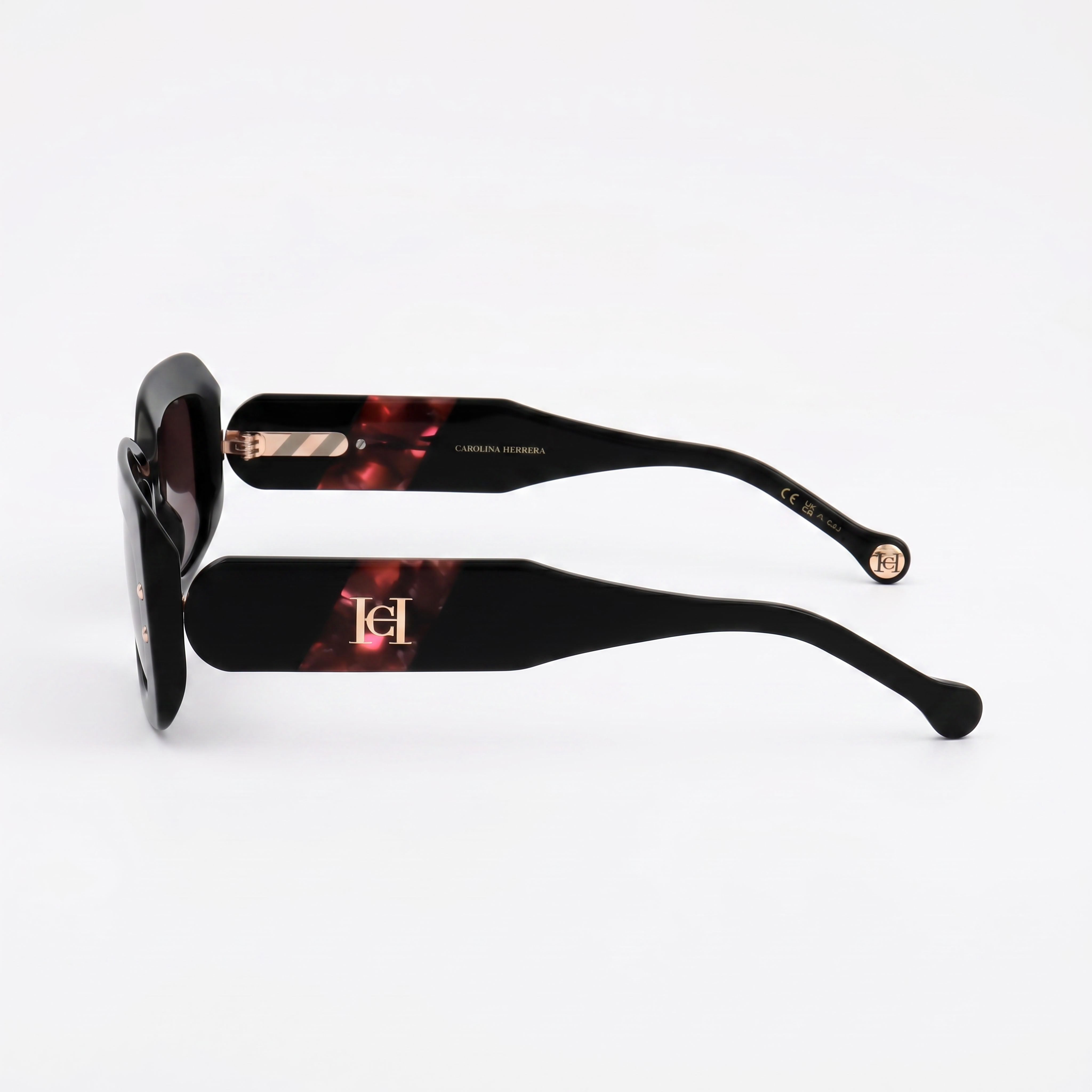 Carolina Herrera Gafas de Sol de Mujer de Temporada, Montura de Plástico Negra Burdeos con Lentes de Policarbonato de 50mm, Photo 3