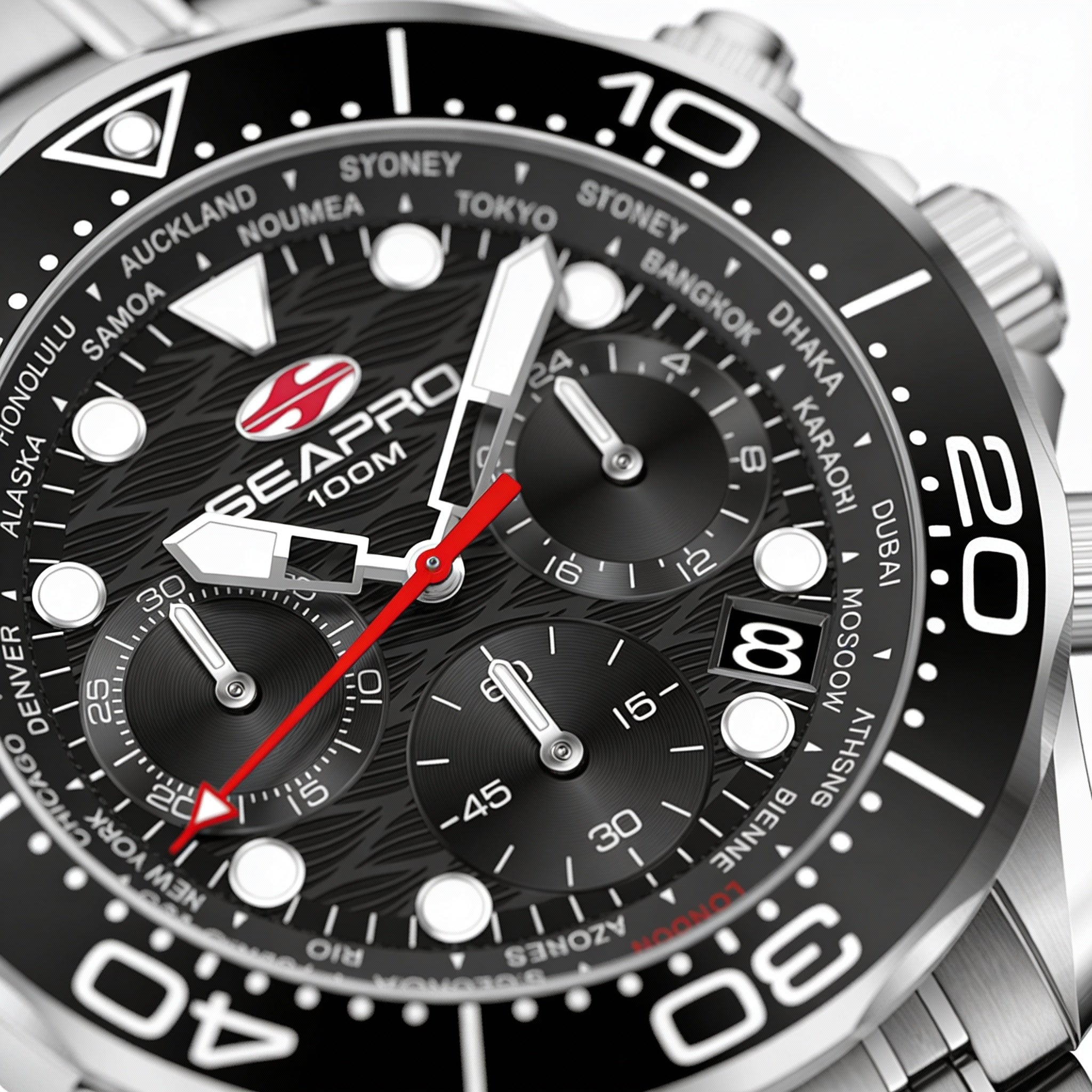 Reloj Seapro Modern para hombre con esfera negra y caja de acero inoxidable, resistente al agua hasta 100 m., Photo 2