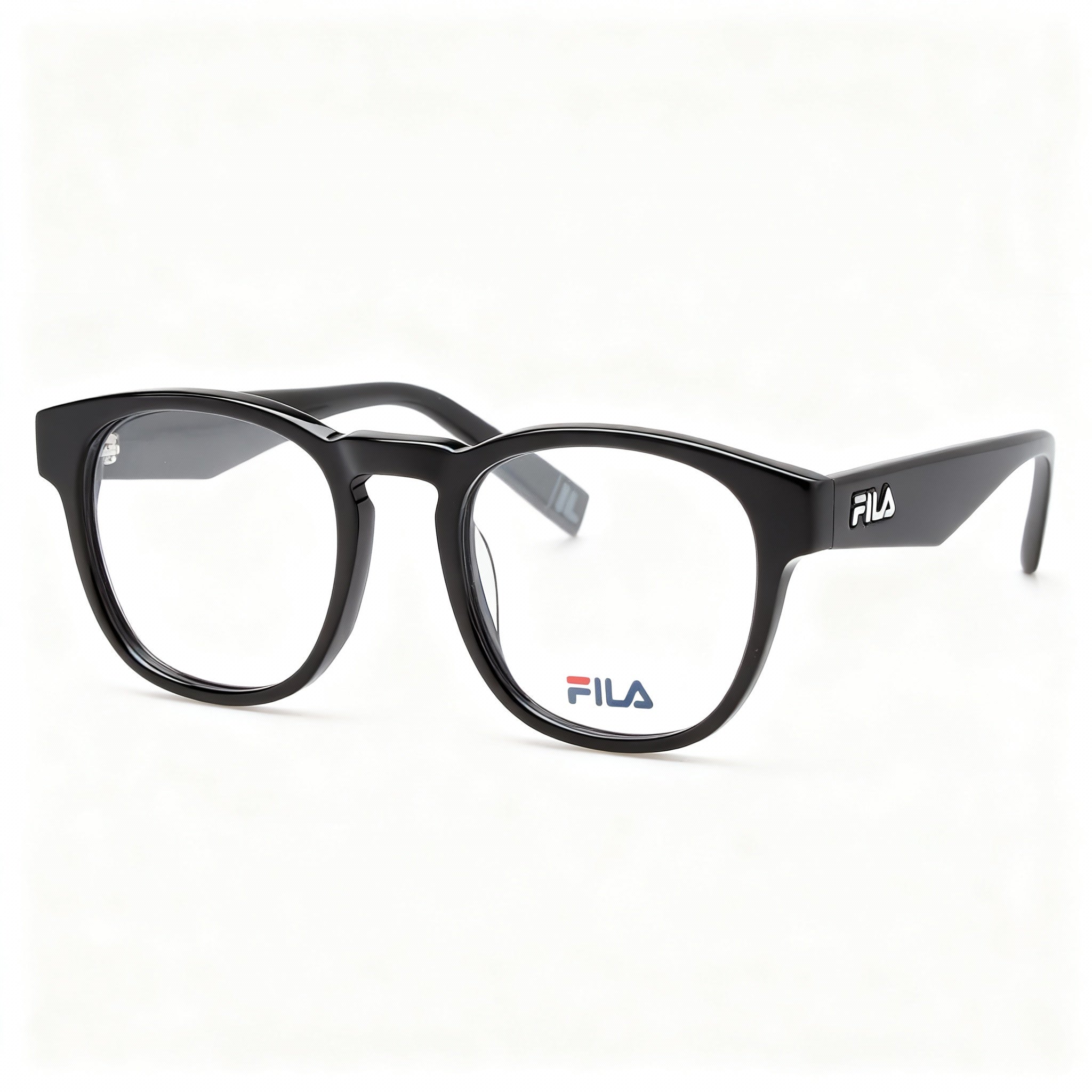 Fila VFI211 Modern Unisex Eyeglasses, Shiny Black Acetate & Metal Frame, Clear Polycarbonate Lens 50mm, Photo 3