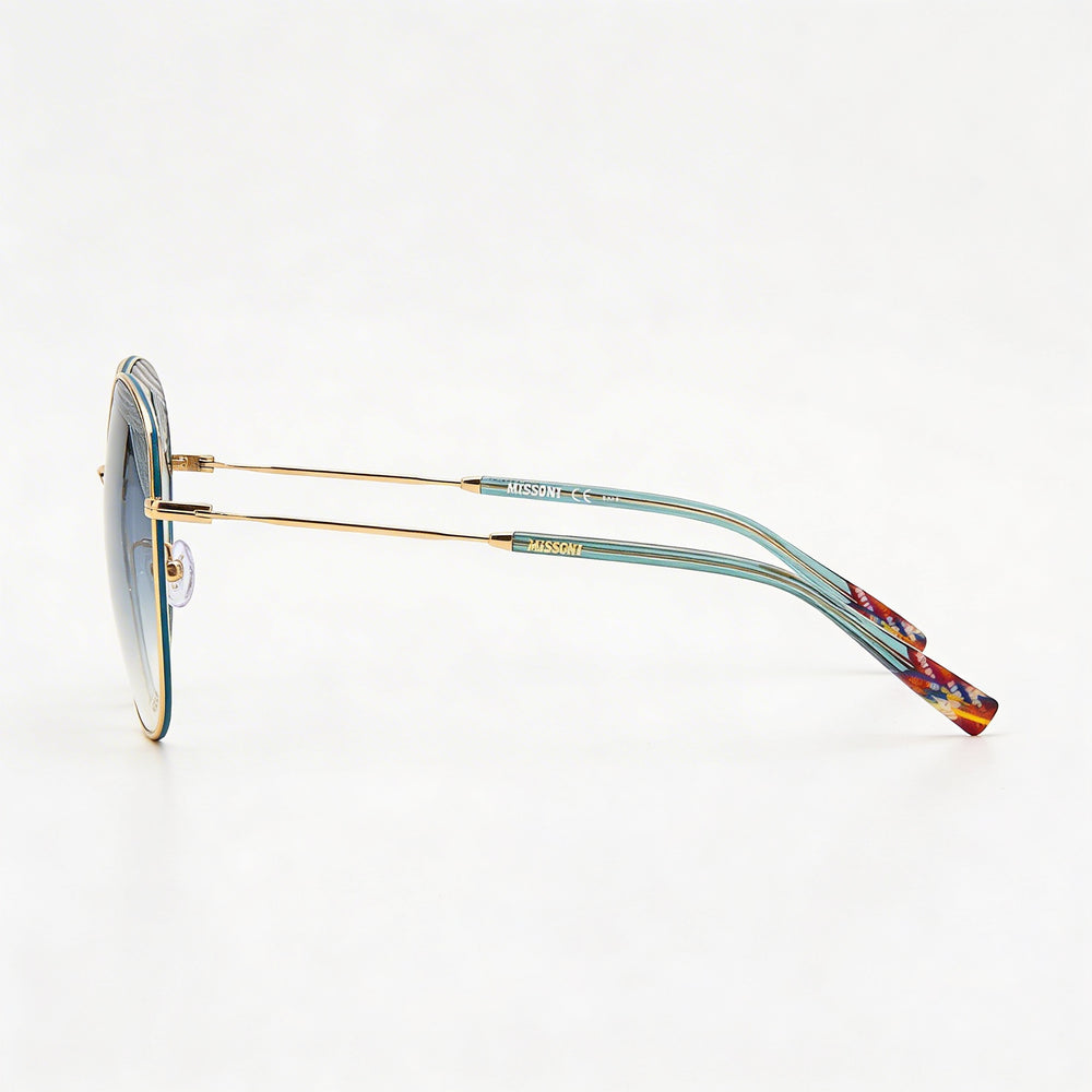 Gafas de sol M Missoni Spillo para mujer, con montura de acero de aleación, degradado en dorado y verde, 59 mm