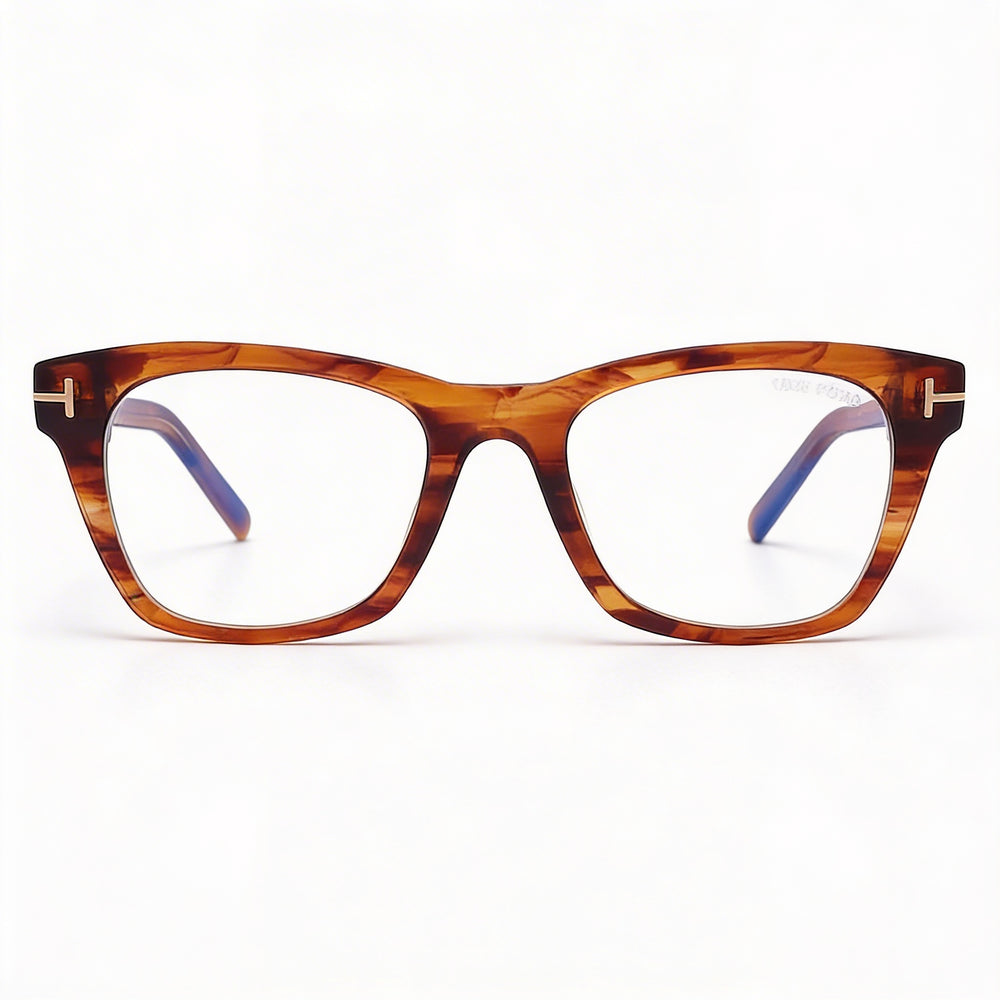 Tom Ford Ft5886-b Gafas Unisex de Acetato con Montura Rayada Brillante Marrón y Miel, Oro Rosa 52mm