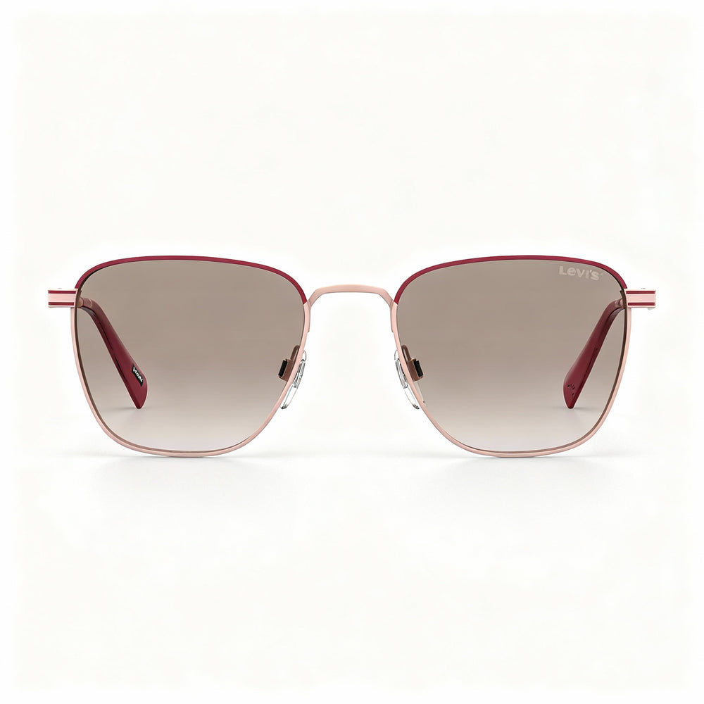 Levi's 1016 Rectangular Unisex Sunglasses, Stainless Steel, Burgundy Pink Frame, Brown Gradient Lens, 52-19-145