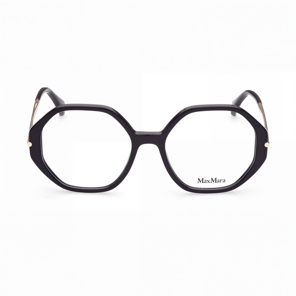 MaxMara Modern Unisex Pantographed Plastic Eyeglasses Black Pale Gold 54mm
