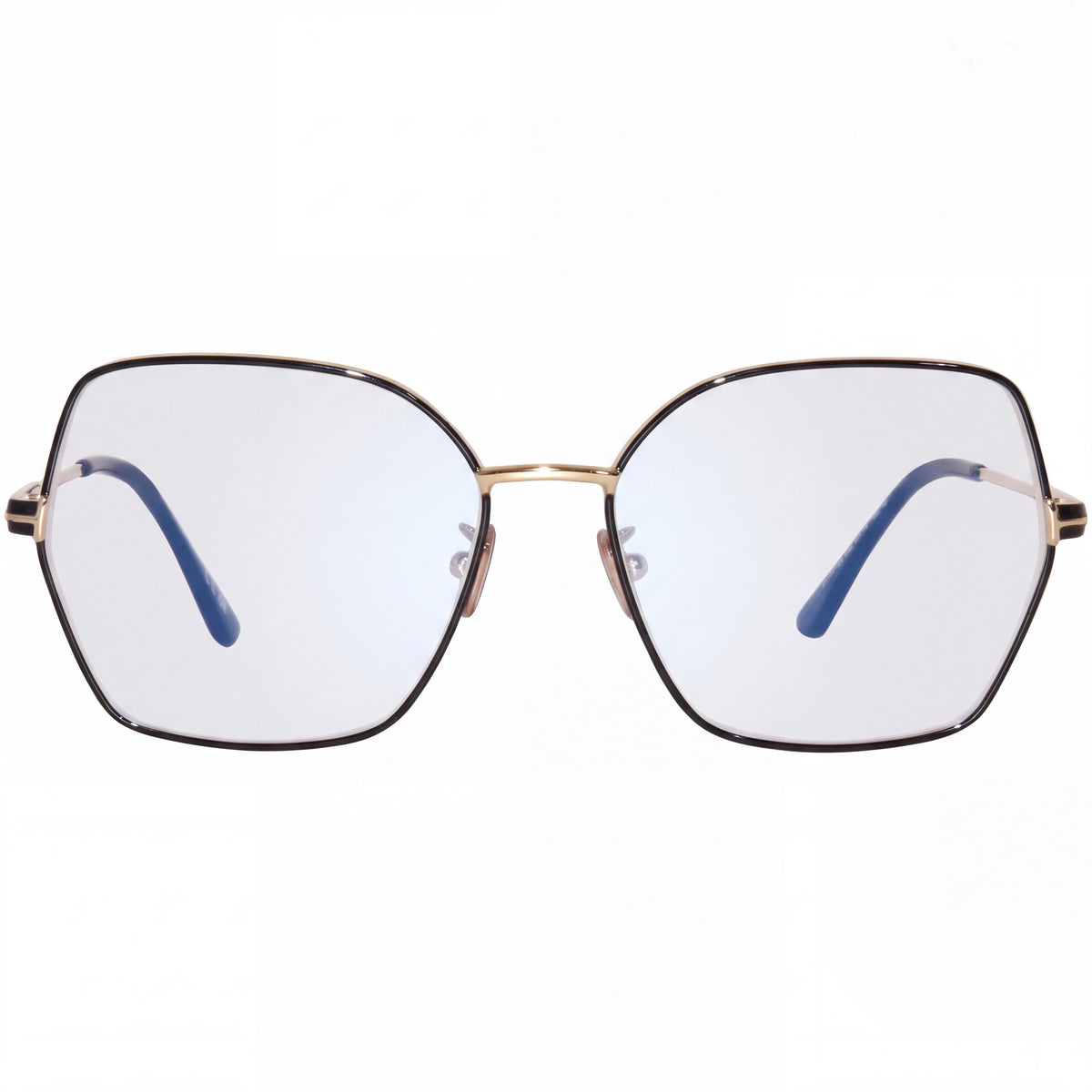 Tom Ford Ft5876-b Women's Shiny Pale Gold and Black Enamel Blue Light Filter Metal Square Eyeglasses 56-16-140, Photo 2