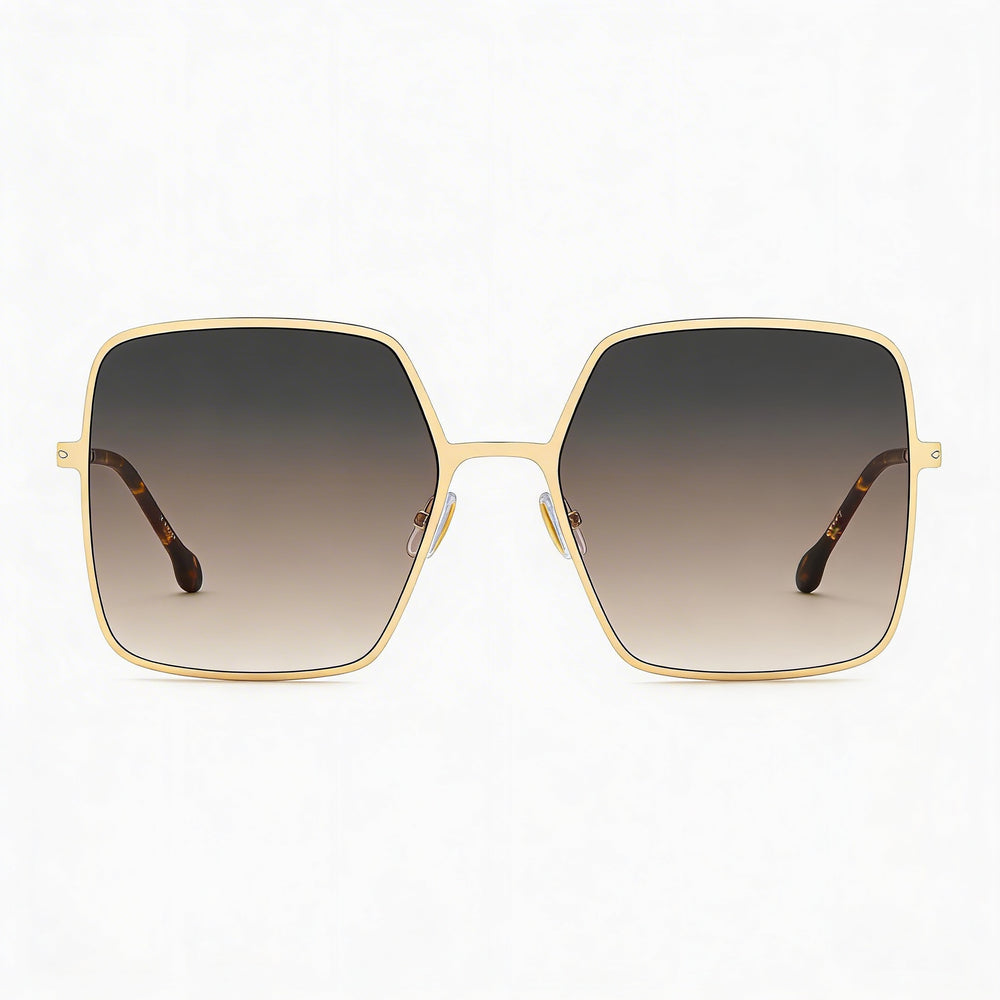 Isabel Marant Gafas de sol informales para mujer, marrones y doradas, de acero inoxidable, con montura completa cuadrada, gris y marrón, de 58 mm