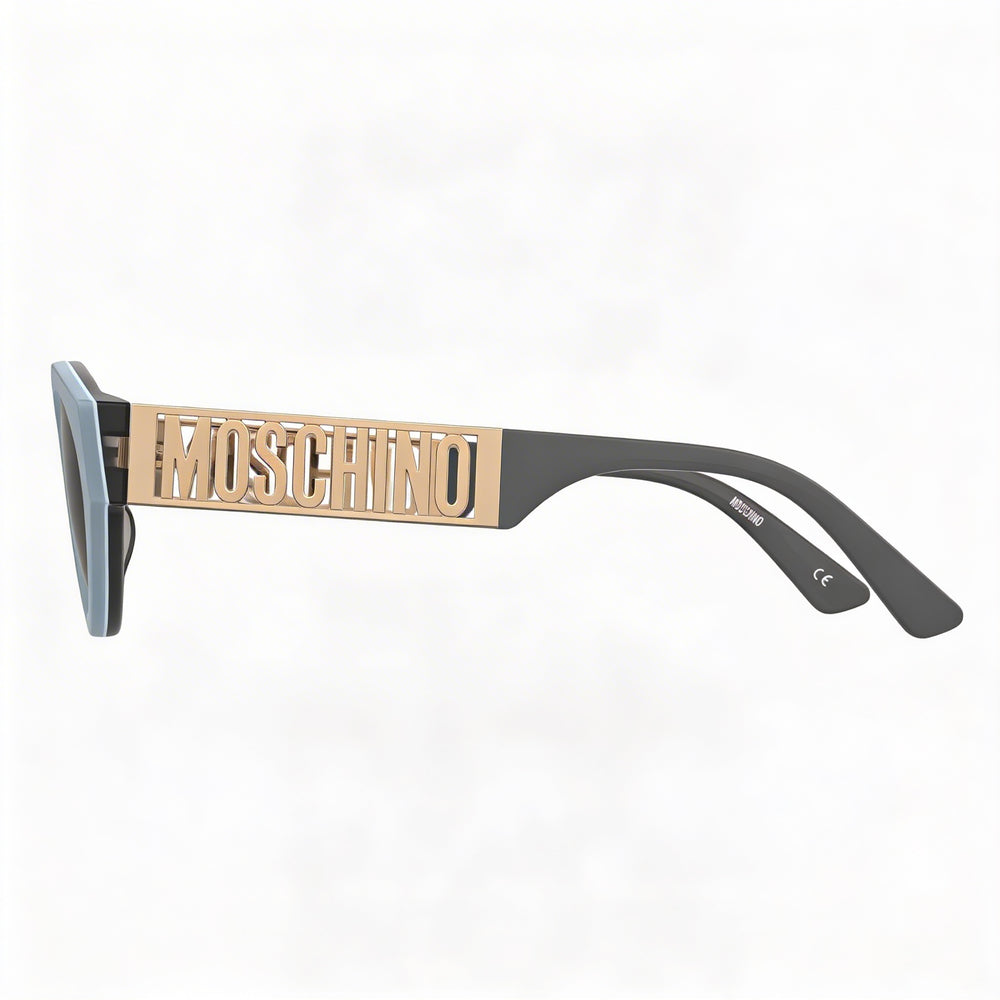Gafas de sol Moschino informales para mujer con montura de acetato azul cielo y lentes de policarbonato grises, 51 mm de ancho de lente