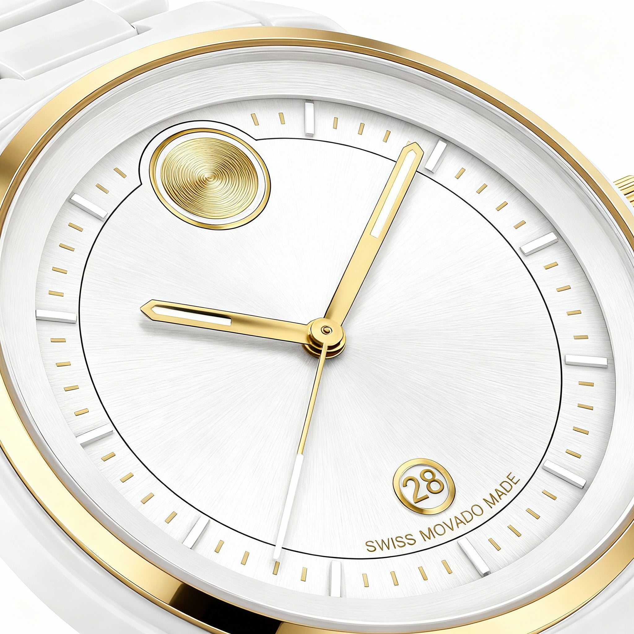 Movado Women's White Ceramic Bracelet Sport Watch, Chronograph Swiss Quartz Movement with K1 Mineral Crystal, 39mm