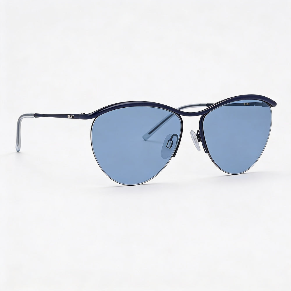 Gafas de sol DKNY Dk107s para mujer, de plástico, estilo ojo de gato, color azul marino, con lentes azules, protección UV, sin polarizar, 56 mm