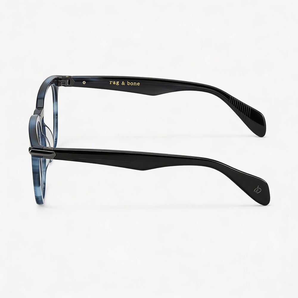 Rag & Bone Rnb 7008 Gafas Unisex de Acetato, Montura Azul Habana y Lentes No-Polarizadas de Policarbonato, 49mm