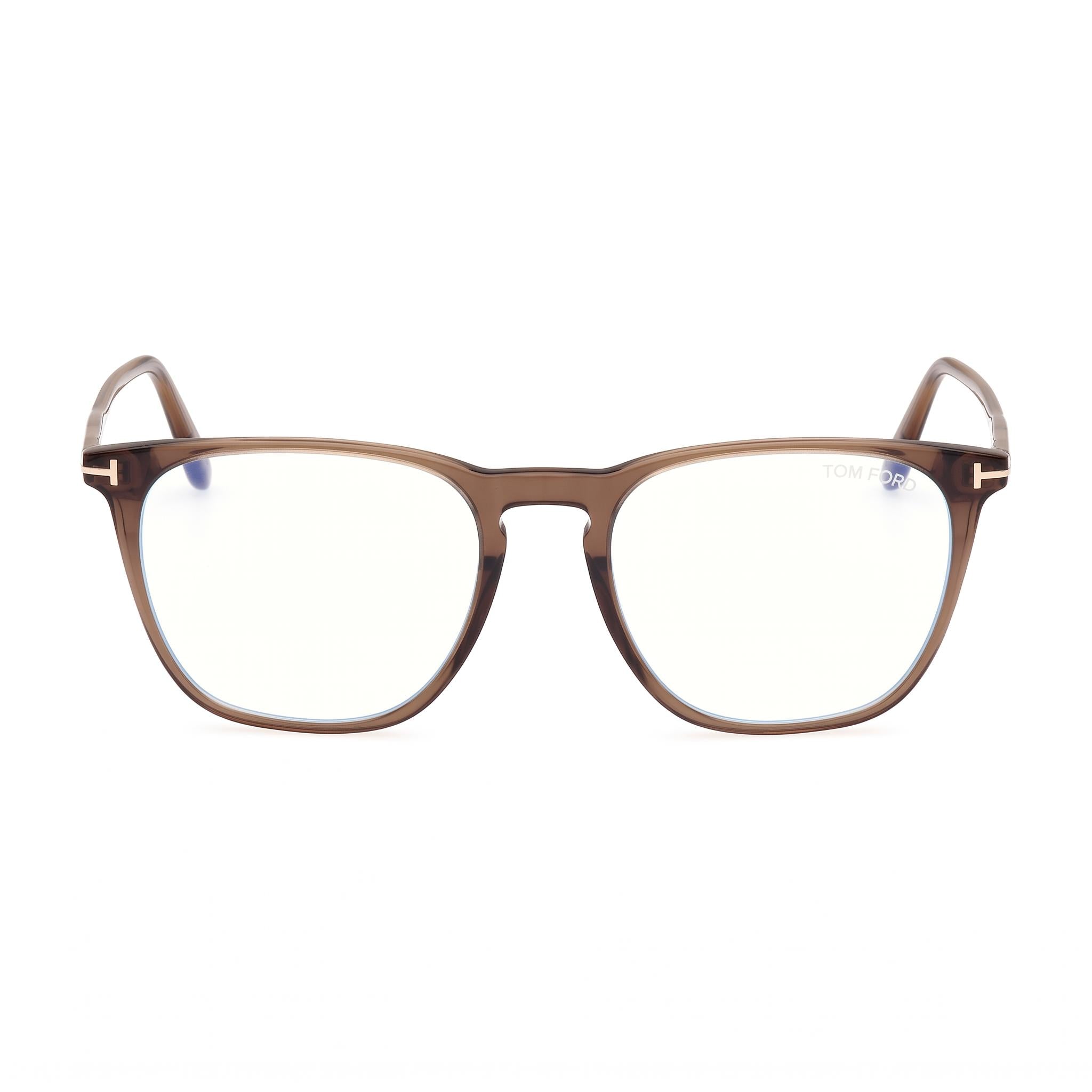 Tom Ford Round Model Men's Eyewear with Brown Frame and Plastic Lenses, featuring 52mm Lens, 18mm Bridge, 145mm Temple, Photo 2