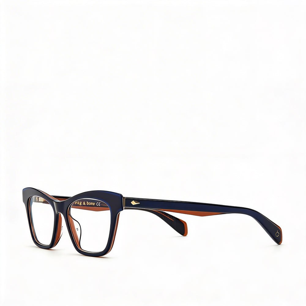 Gafas de sol unisex Rag & Bone con diseño de ojo de gato, montura de plástico azul y marrón con lentes fotocromáticas, talla 51-17-140