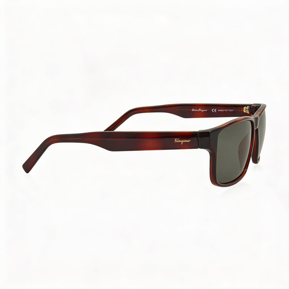 Ferragamo SF960S 214 Gafas de sol rectangulares unisex de plástico carey con marco marrón y protección UV no polarizada 58 mm