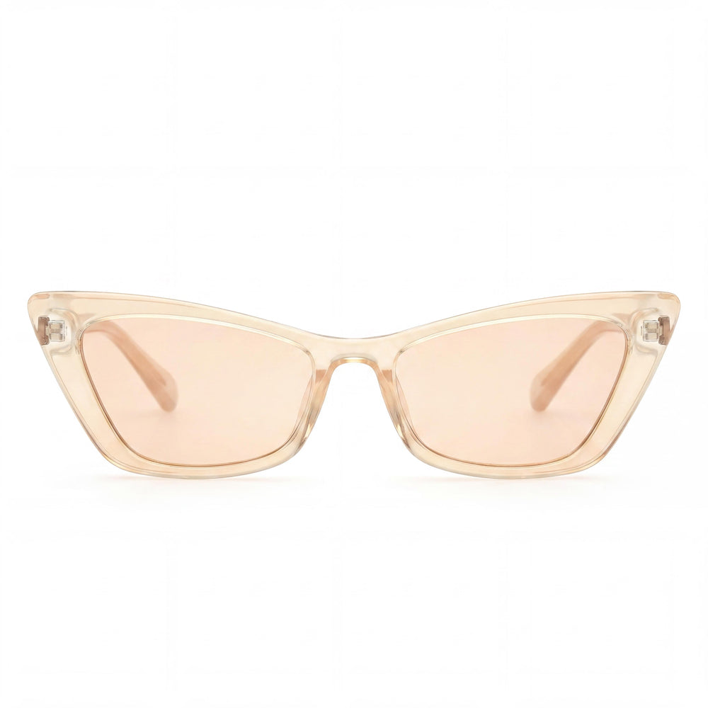 GUESS GU8229 Gafas de sol de ojo de gato para mujer, color beige brillante y marrón, inyectadas, protección UV, sin polarizar, 53 mm