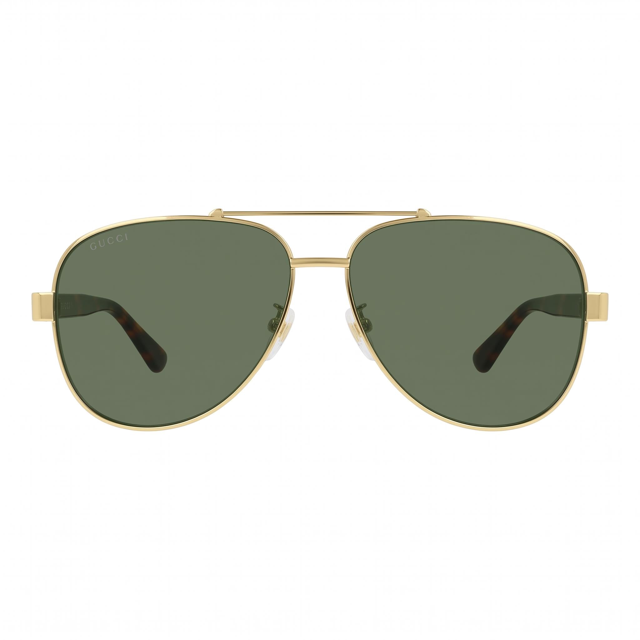 Gucci Aviators Unisex Plastic Sunglasses with UV Protection, Gold Frame, Green Lenses, 63mm Lens Width, Photo 2