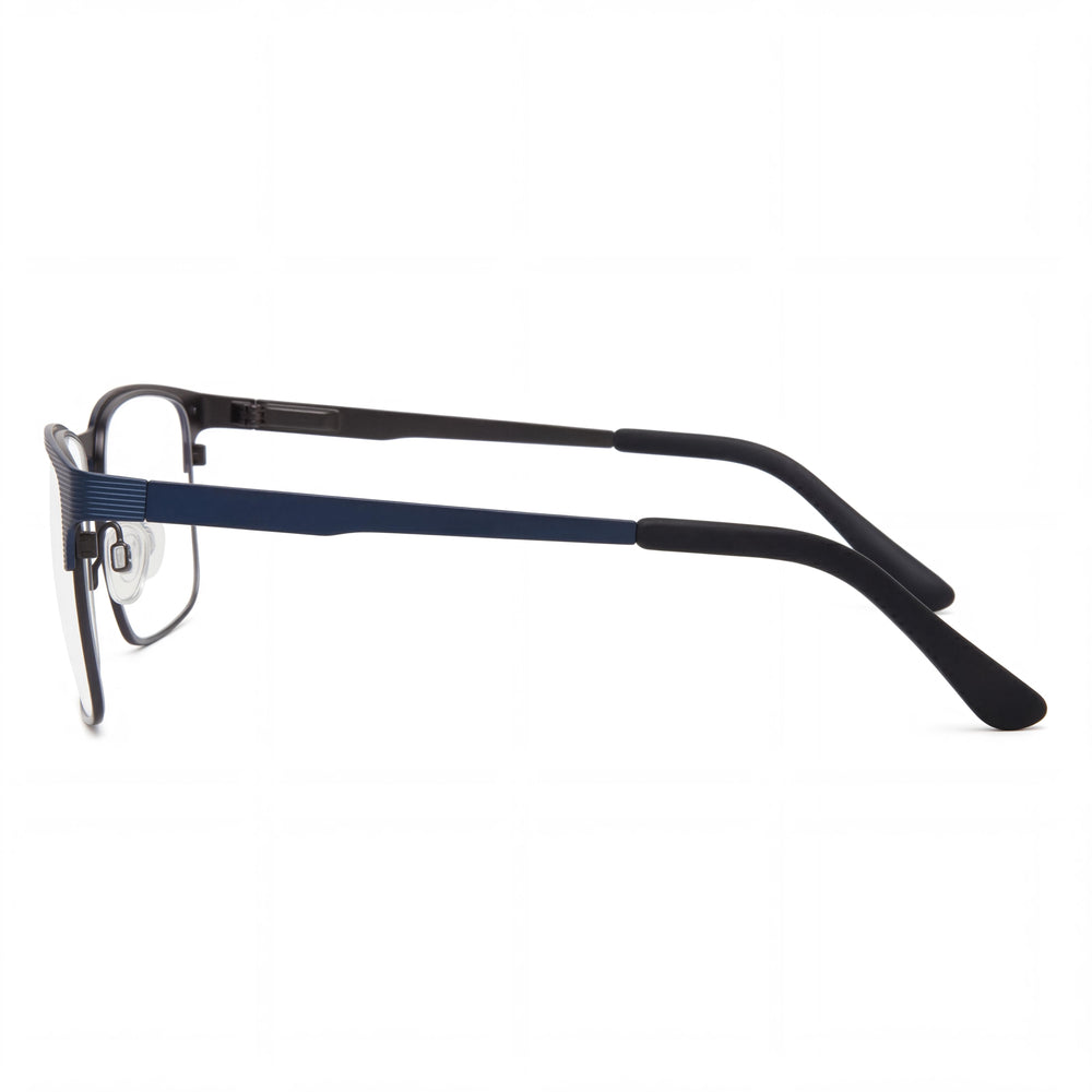 Gafas ópticas clásicas Chesterfield para hombre con montura de metal azul grisáceo y lentes de policarbonato (56-19-150)