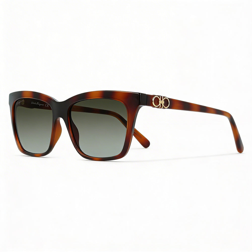 Gafas de sol unisex Salvatore Ferragamo SF1027S, color carey, con montura de plástico, lentes degradados grises, no polarizadas, 100 % protección UV, 55 mm