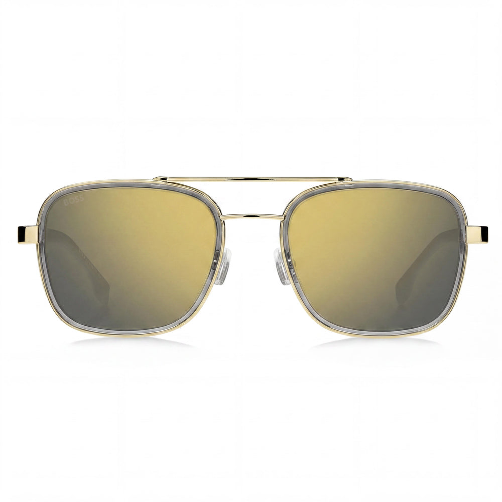 Gafas de sol Hugo Boss Boss 1486/S de metal cuadradas de doble puente para mujer, marco dorado gris, Copa del Mundo, protección UV dorada gris, 54 mm