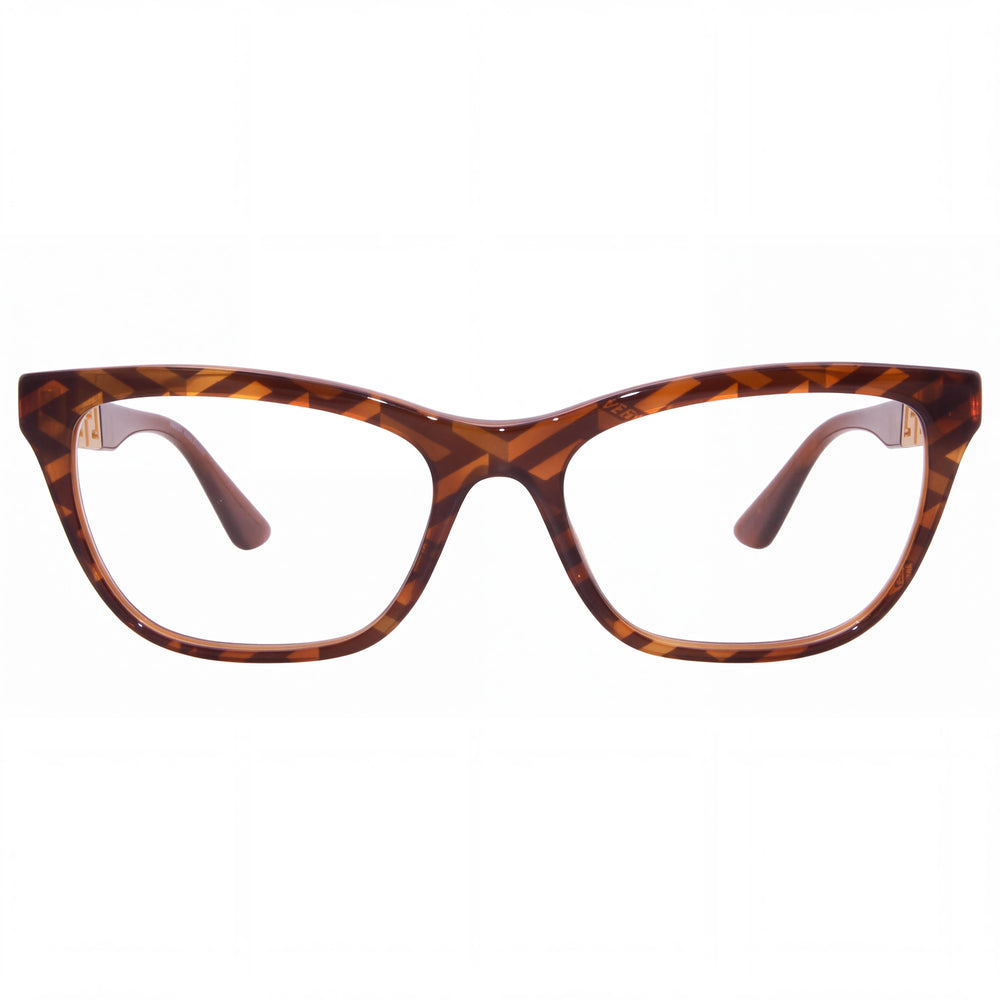 Gafas Versace 03318 para mujer con montura completa de plástico, forma de almohada, estampado habana y monograma, con lentes de policarbonato de 54 mm