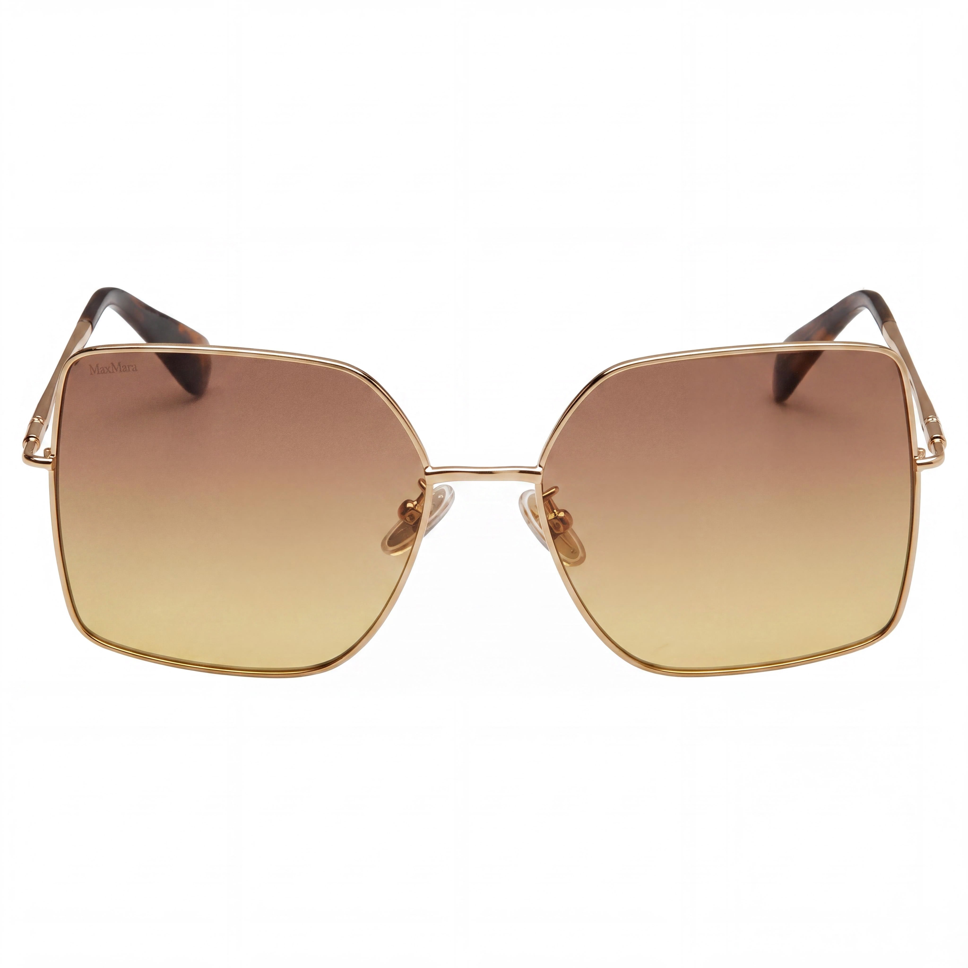 MaxMara Classic Women's Metal Square Sunglasses 59mm - Bright Gold Frame with Gradient Brown Lenses, Photo 2