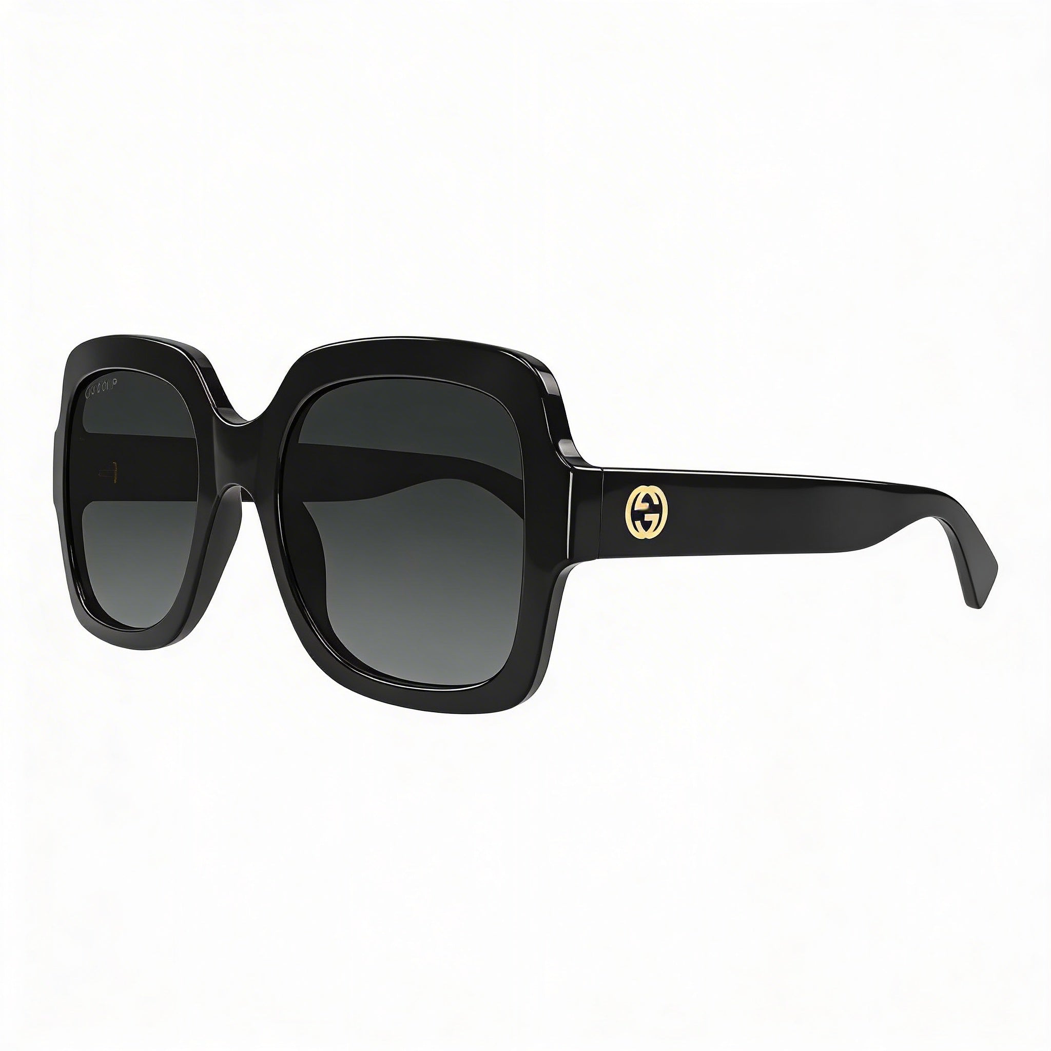 Gucci GG1337S 002 Women's Black Gold-Logo Full Rim Square Plastic Sunglasses with Grey Gradient Lenses 54mm UV Protection, Photo 2