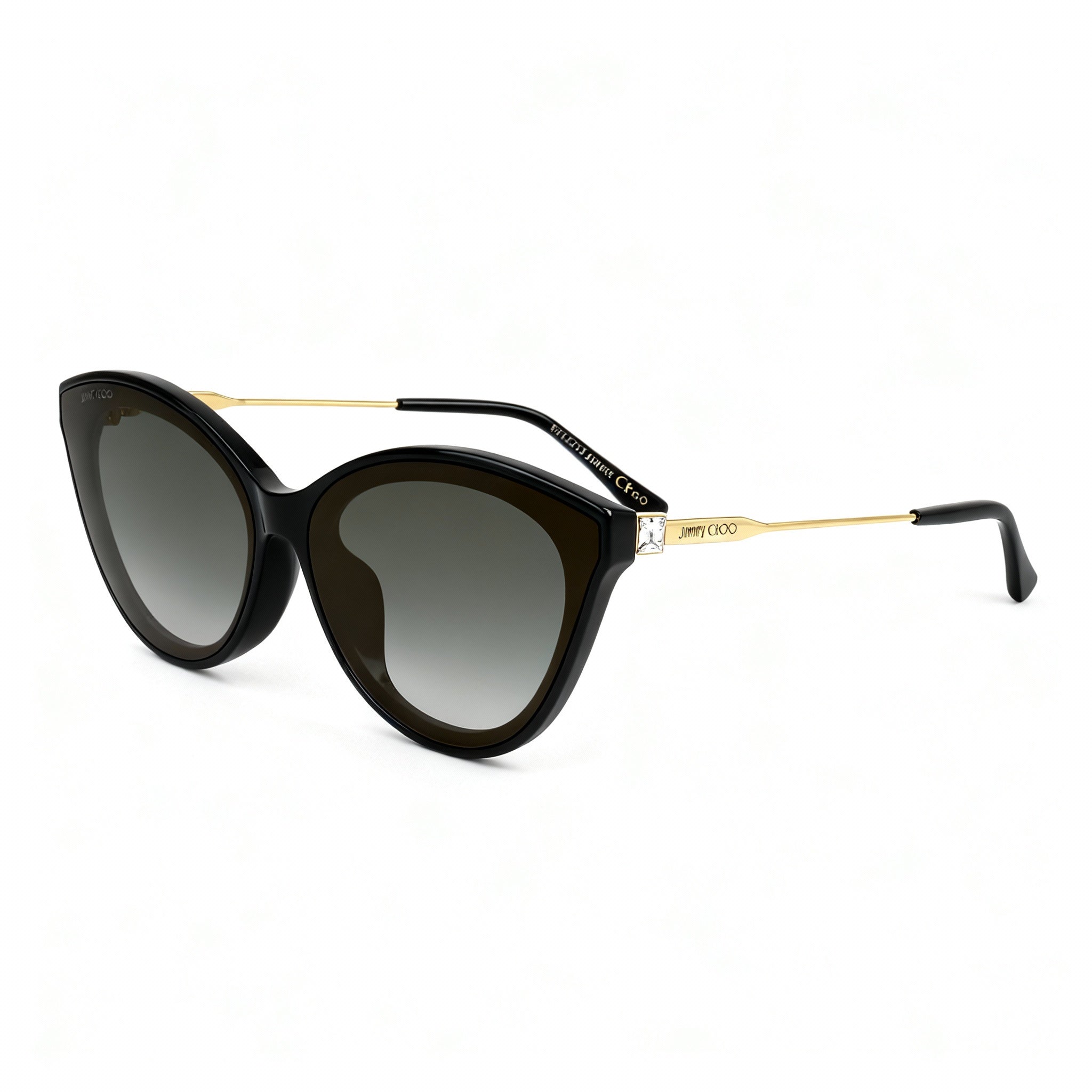 JIMMY CHOO Women's Vic/F/Sk Cat Eye Sunglasses, Black Acetate Frame, Grey Gold Mirror Lenses (64mm), Photo 3
