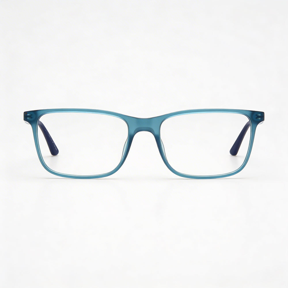 Monturas ópticas Harley-Davidson azul mate para hombre con lentes transparentes de demostración. Las lentes se pueden reemplazar por lentes graduadas personalizadas.